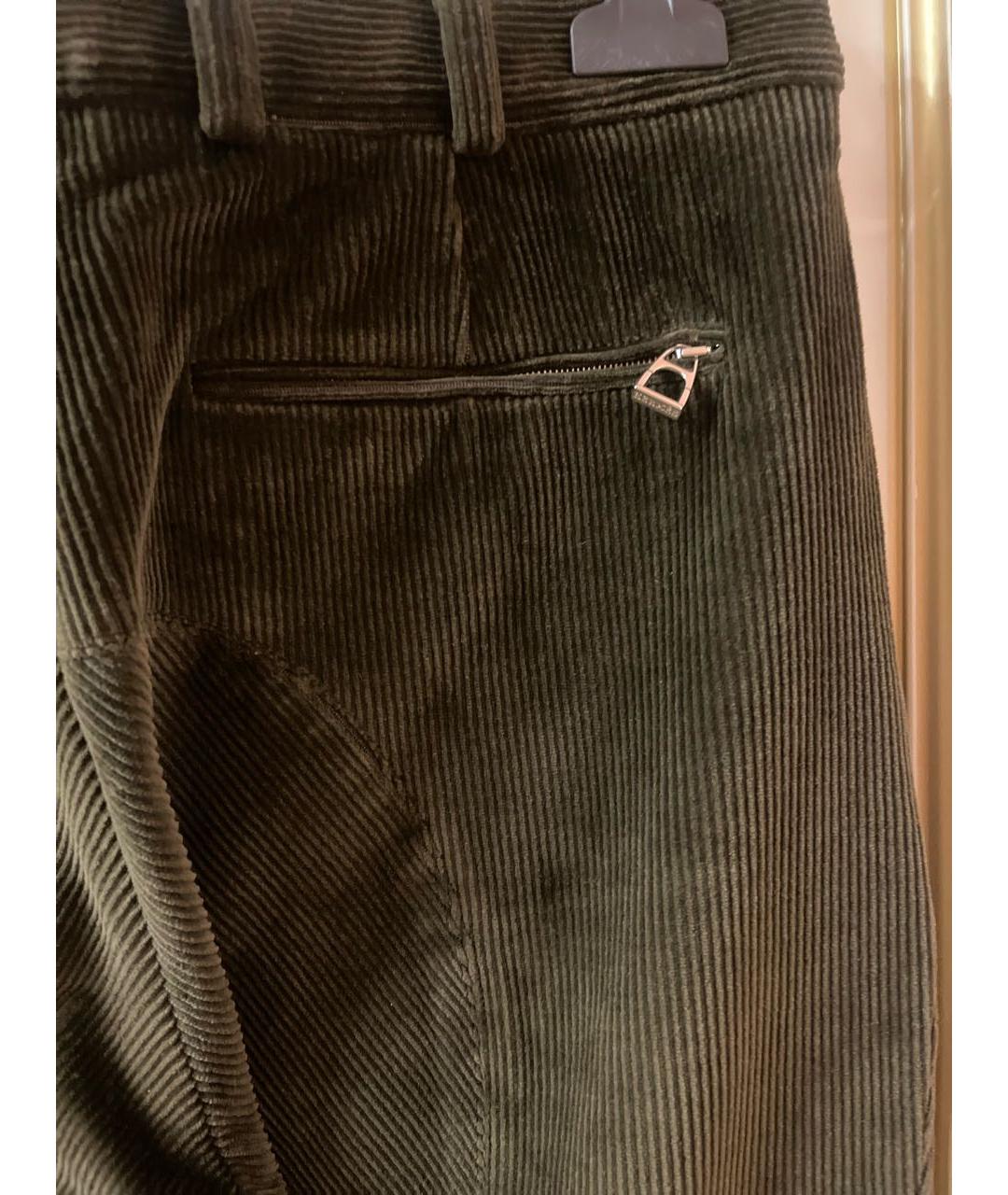 HERMES PRE-OWNED Хаки бархатные брюки широкие, фото 2