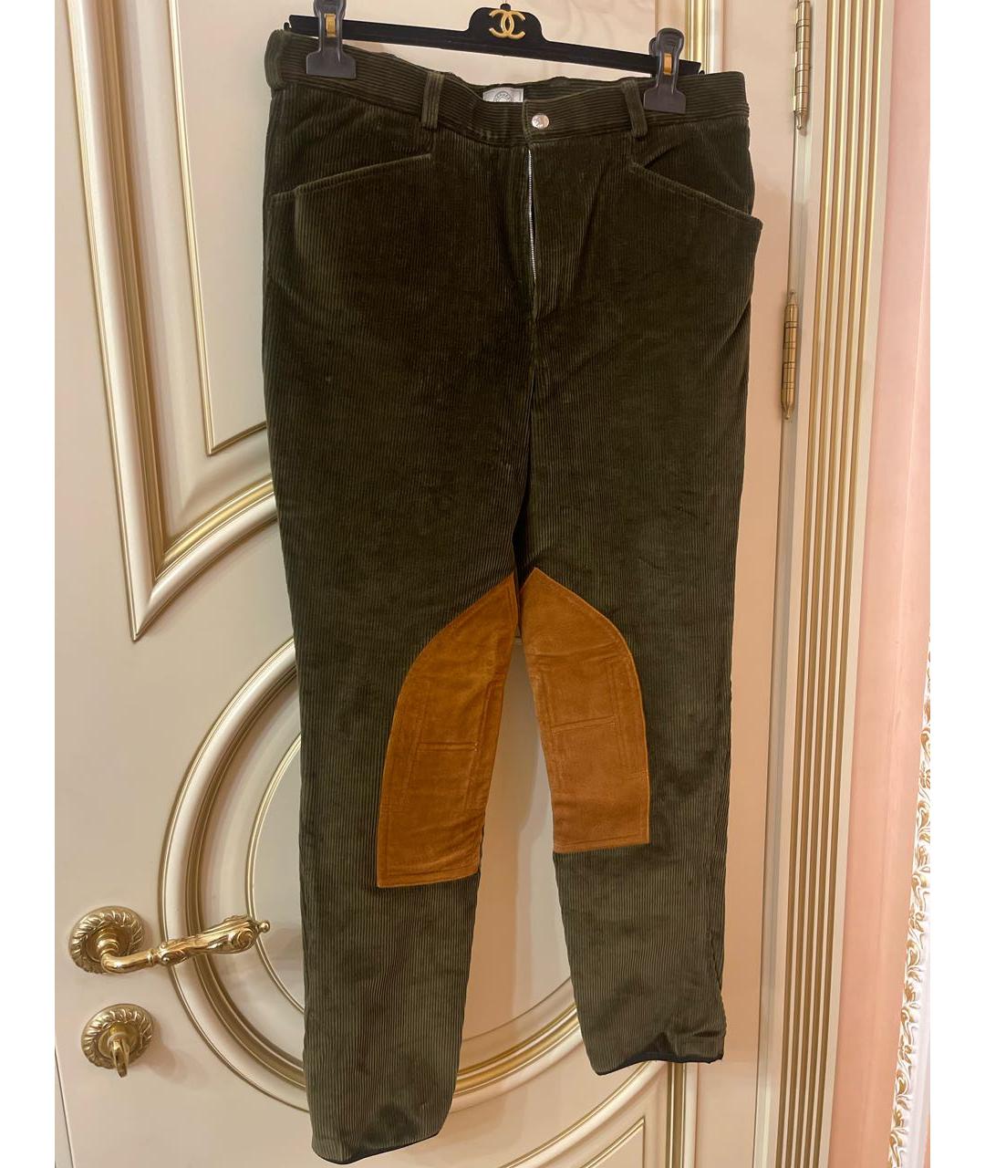 HERMES PRE-OWNED Хаки бархатные брюки широкие, фото 5