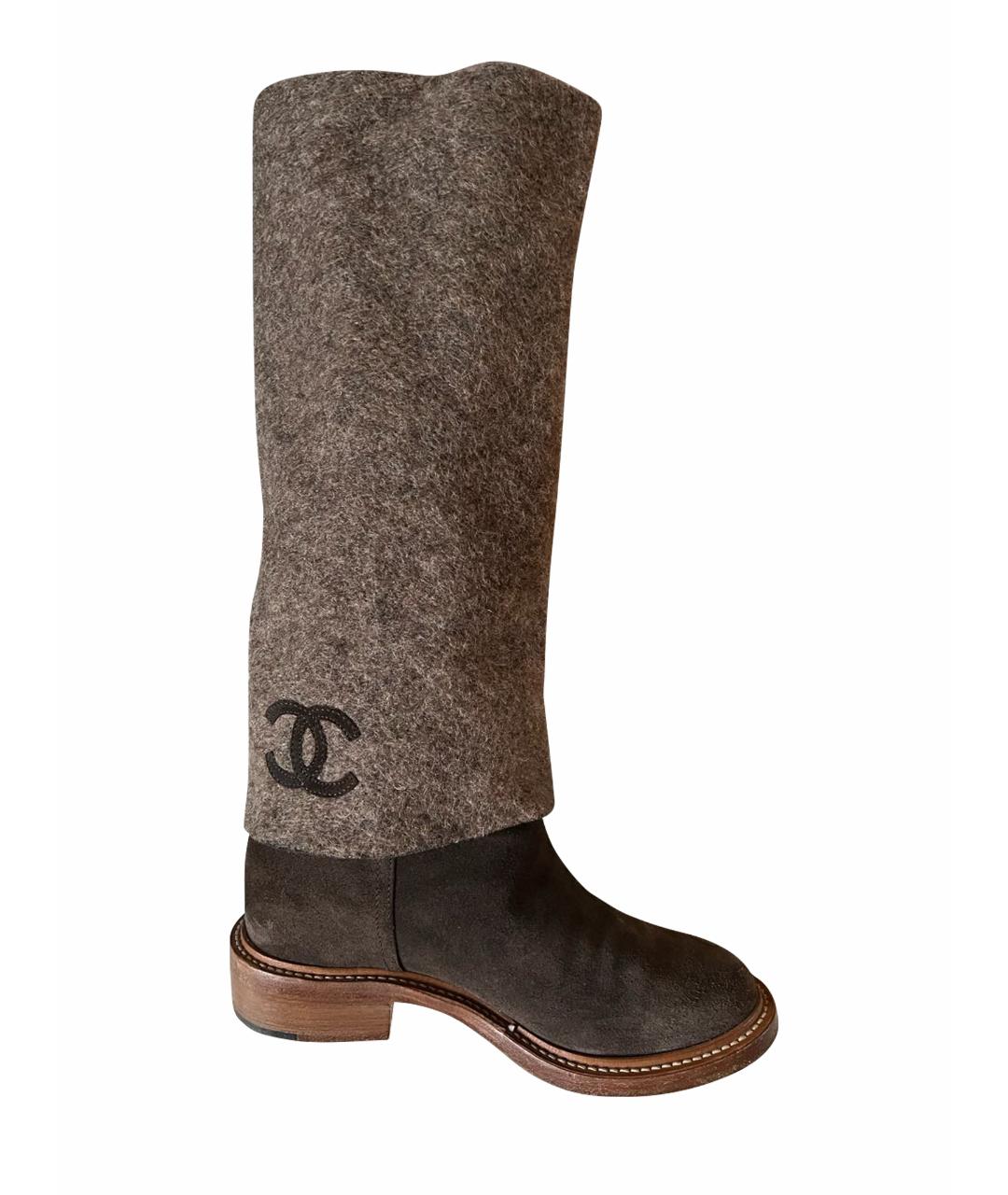 CHANEL Коричневые замшевые сапоги, фото 1