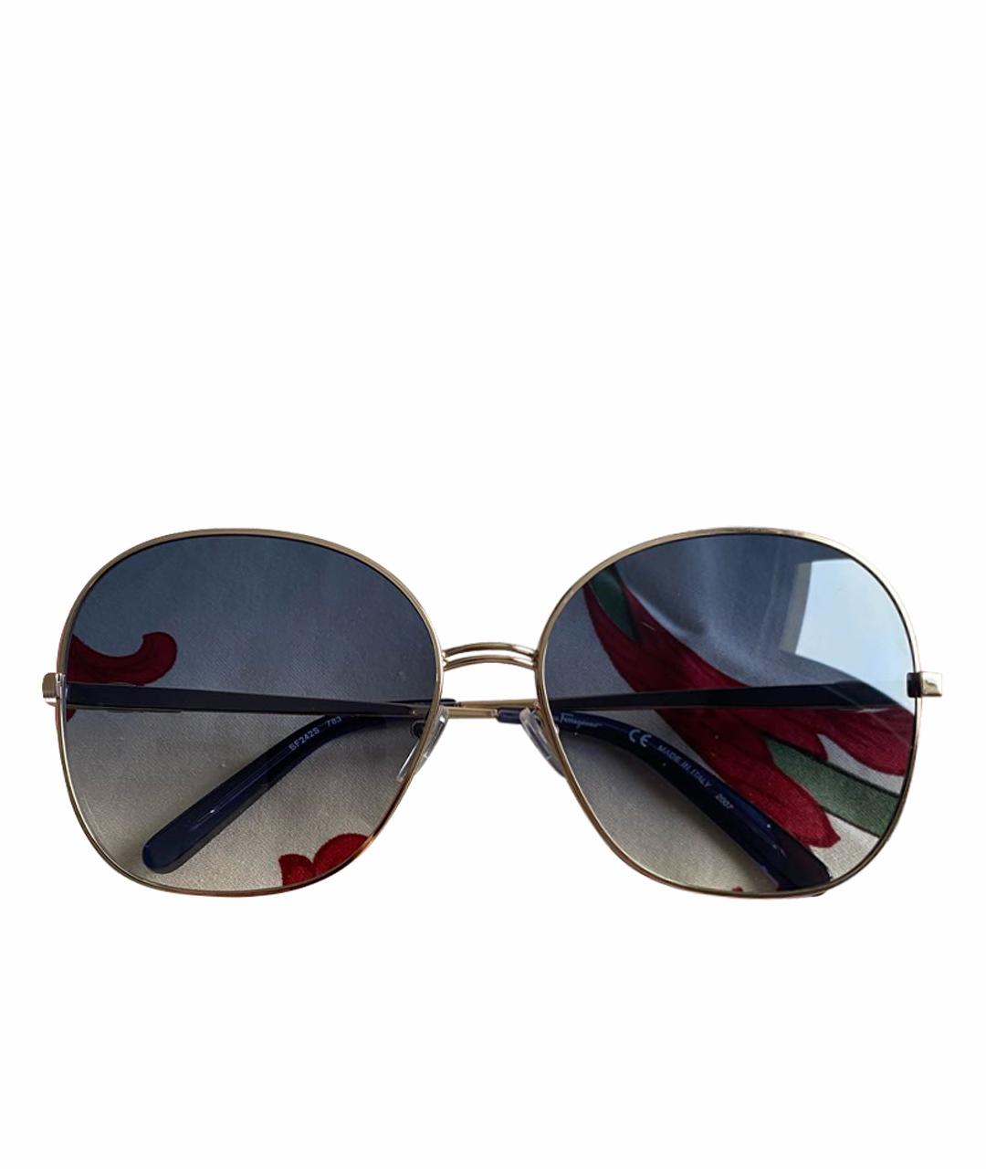 SALVATORE FERRAGAMO Золотые металлические солнцезащитные очки, фото 1