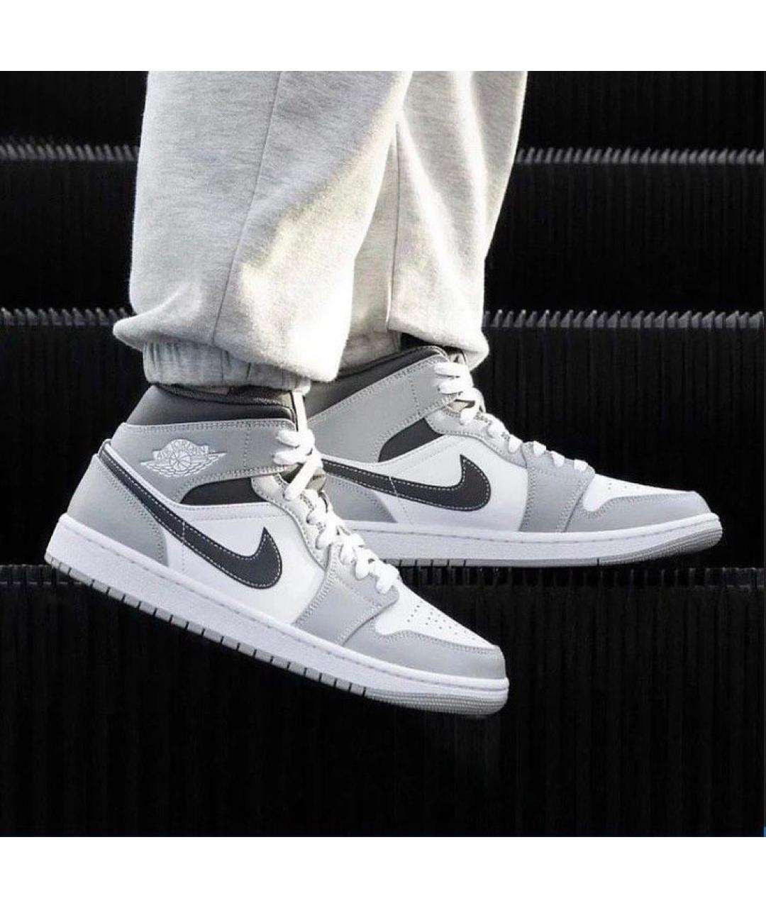 JORDAN Серые кожаные высокие кроссовки / кеды, фото 4