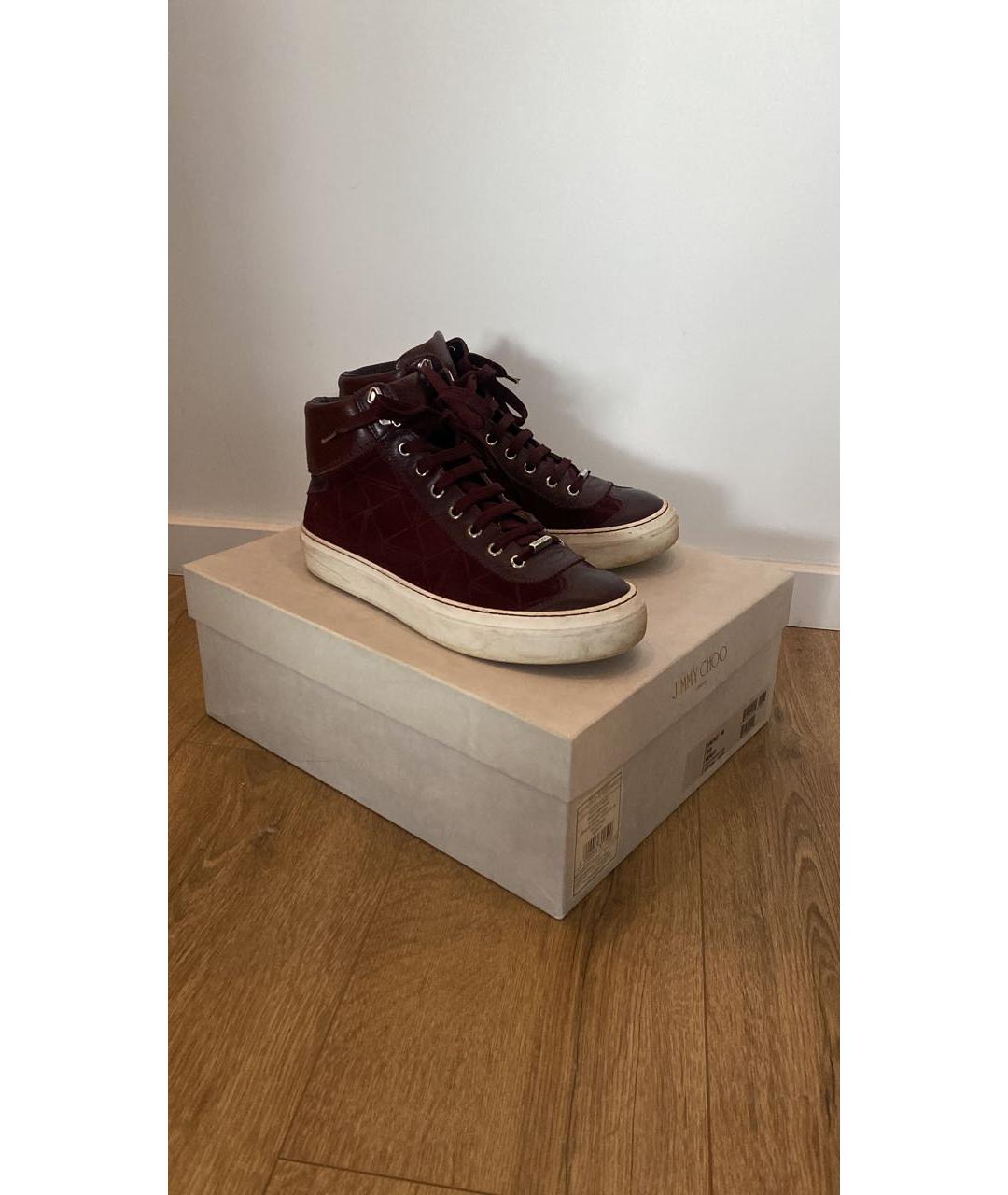 JIMMY CHOO Бордовые кожаные высокие кроссовки / кеды, фото 4
