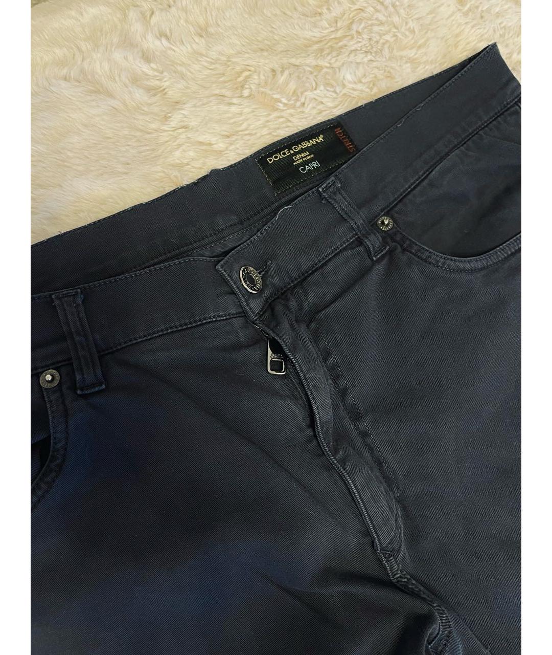 DOLCE&GABBANA Темно-синие хлопко-эластановые повседневные брюки, фото 4