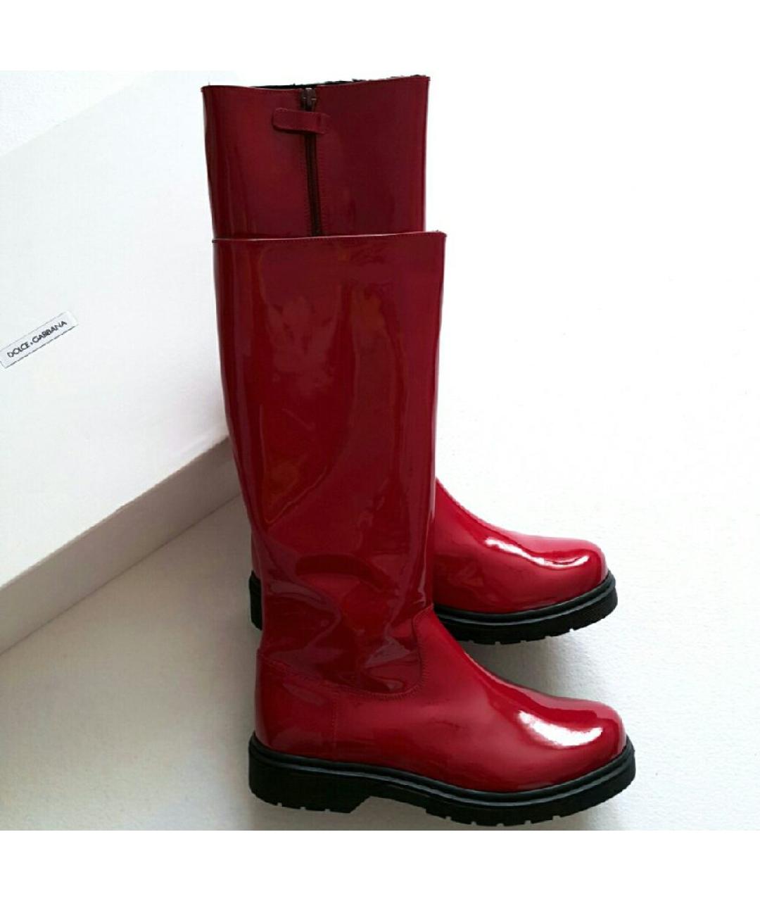 DOLCE & GABBANA KIDS Бордовые сапоги из лакированной кожи, фото 9