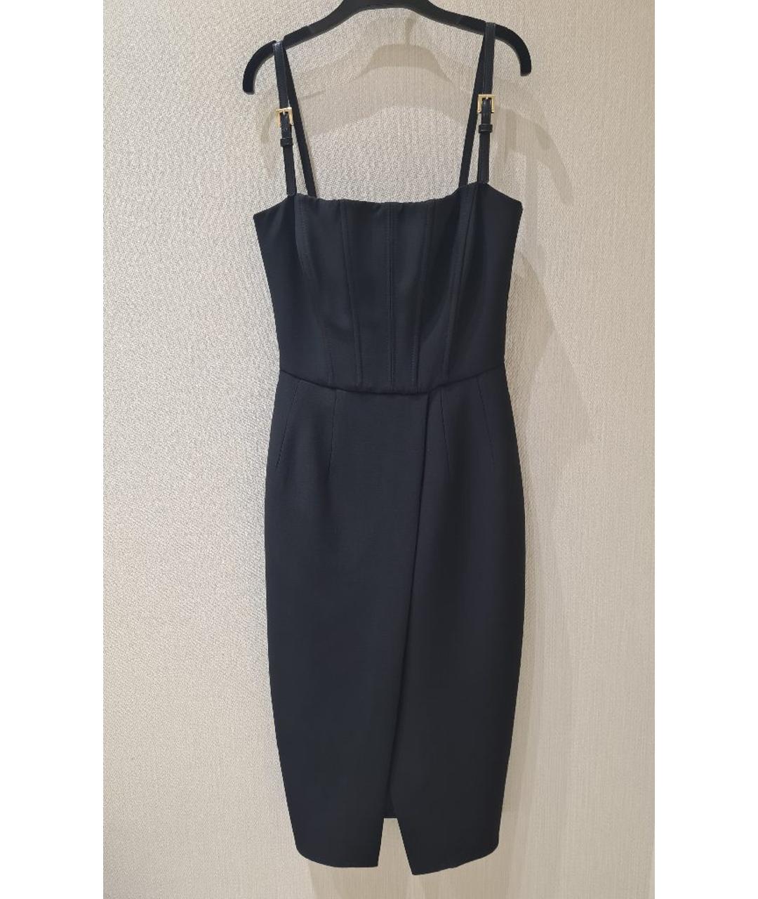 ELISABETTA FRANCHI Черное шерстяное коктейльное платье, фото 6