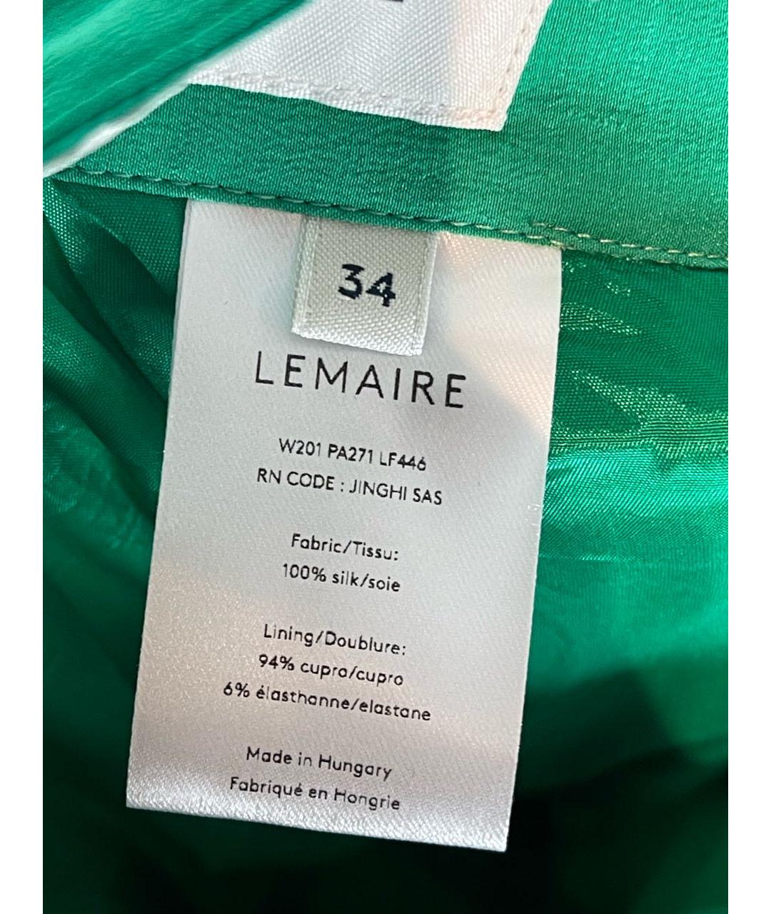 LEMAIRE Зеленые шелковые прямые брюки, фото 4