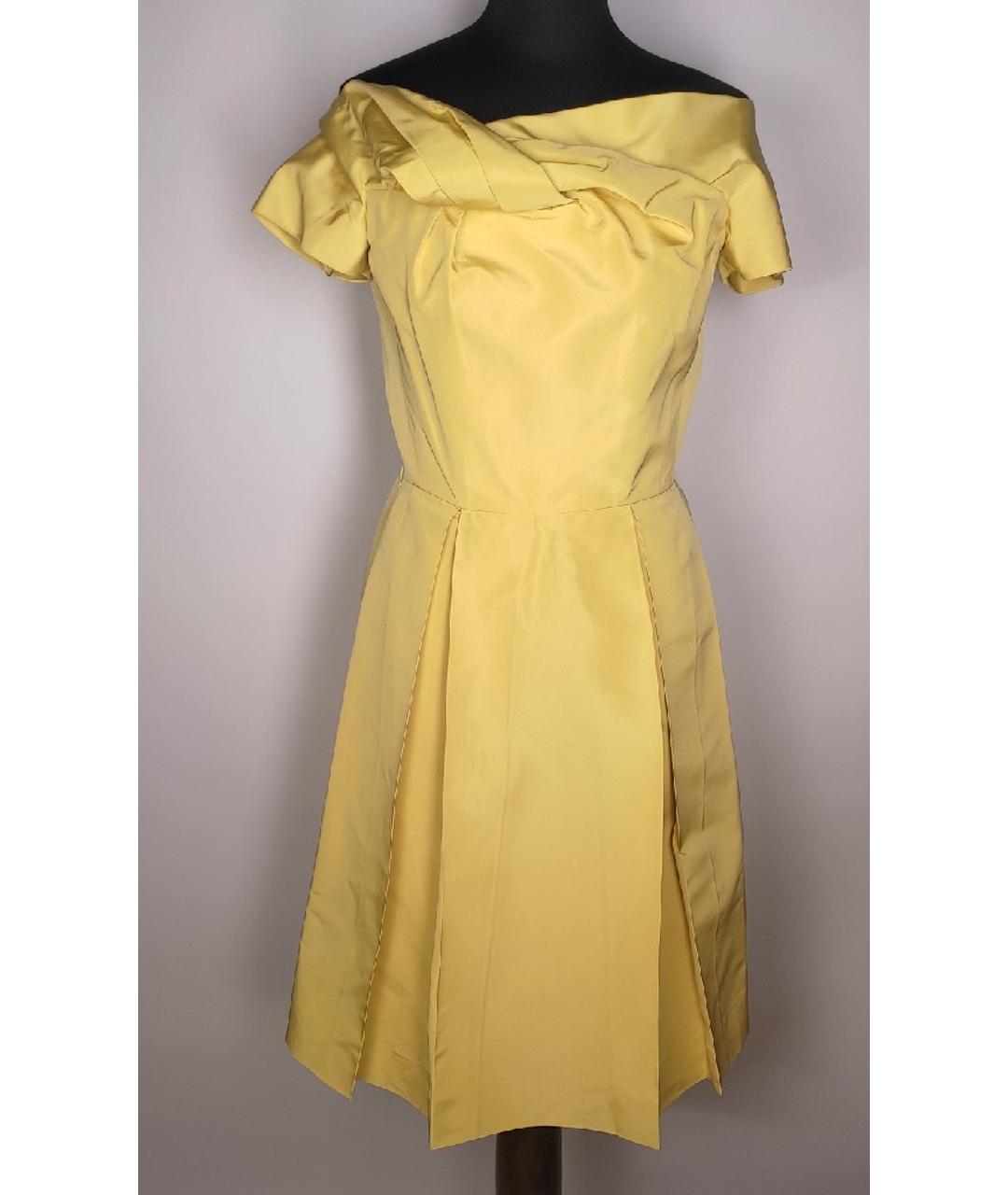 CHRISTIAN DIOR Желтое шелковое коктейльное платье, фото 7