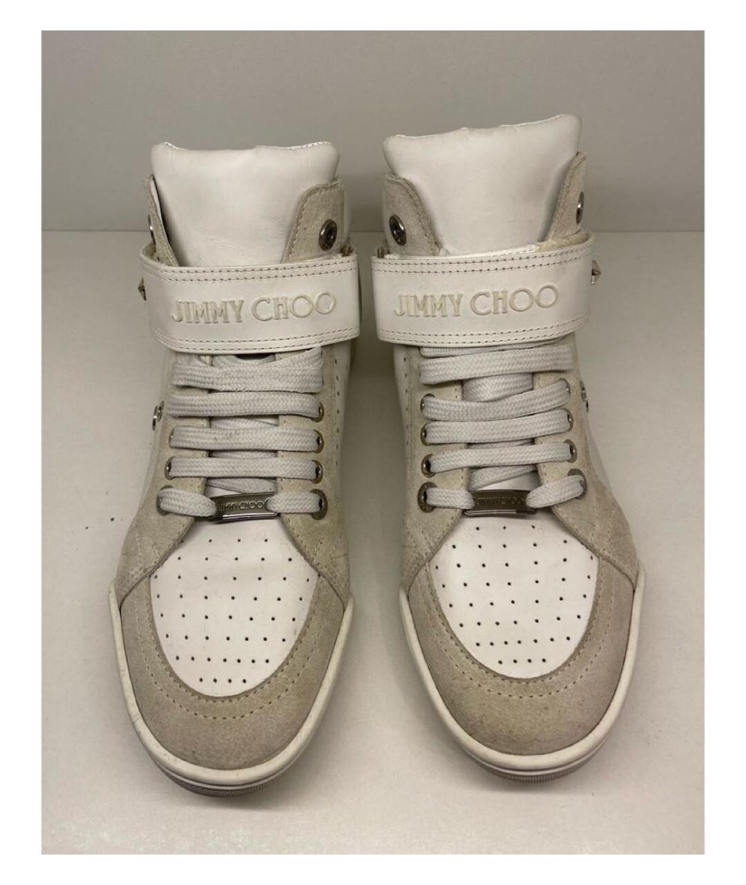 JIMMY CHOO Белые кожаные высокие кроссовки / кеды, фото 2