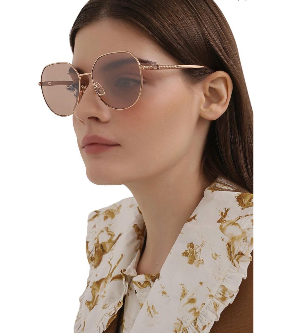 FENDI Бежевые металлические солнцезащитные очки, фото 4