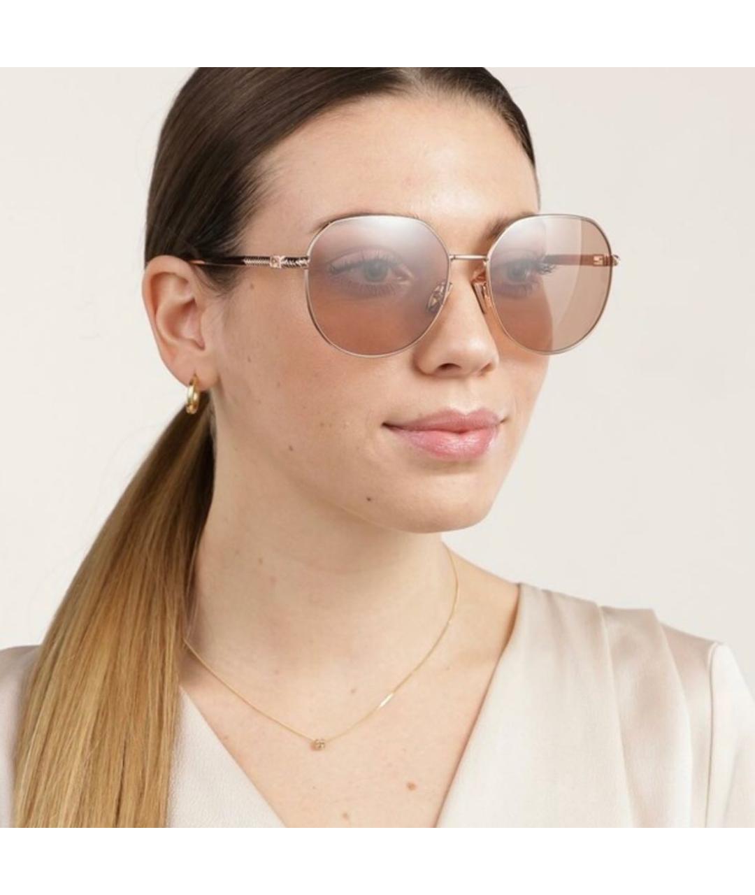 FENDI Бежевые металлические солнцезащитные очки, фото 5