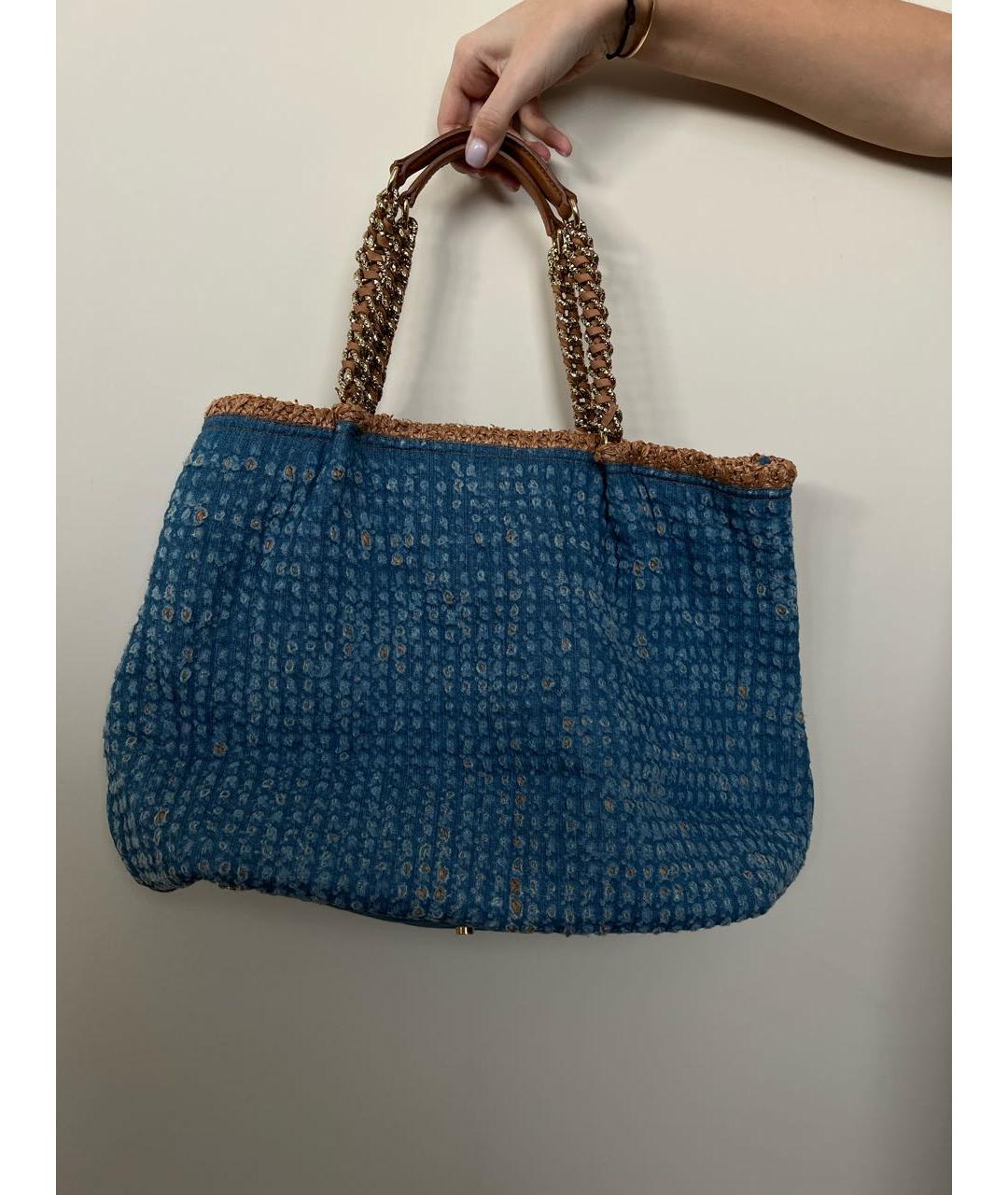ERMANNO SCERVINO Синяя тканевая пляжная сумка, фото 5