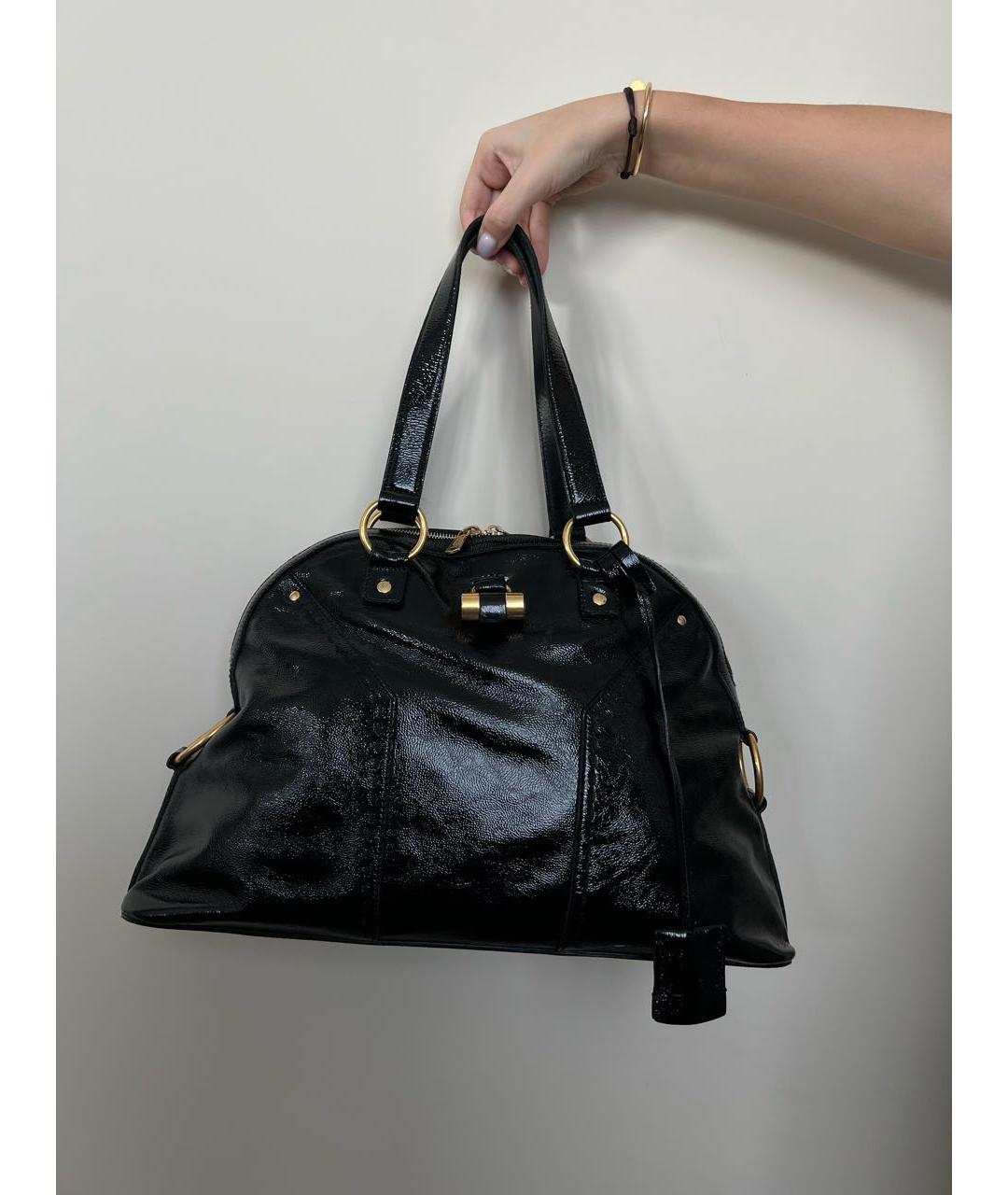 SAINT LAURENT Черная сумка с короткими ручками из лакированной кожи, фото 6