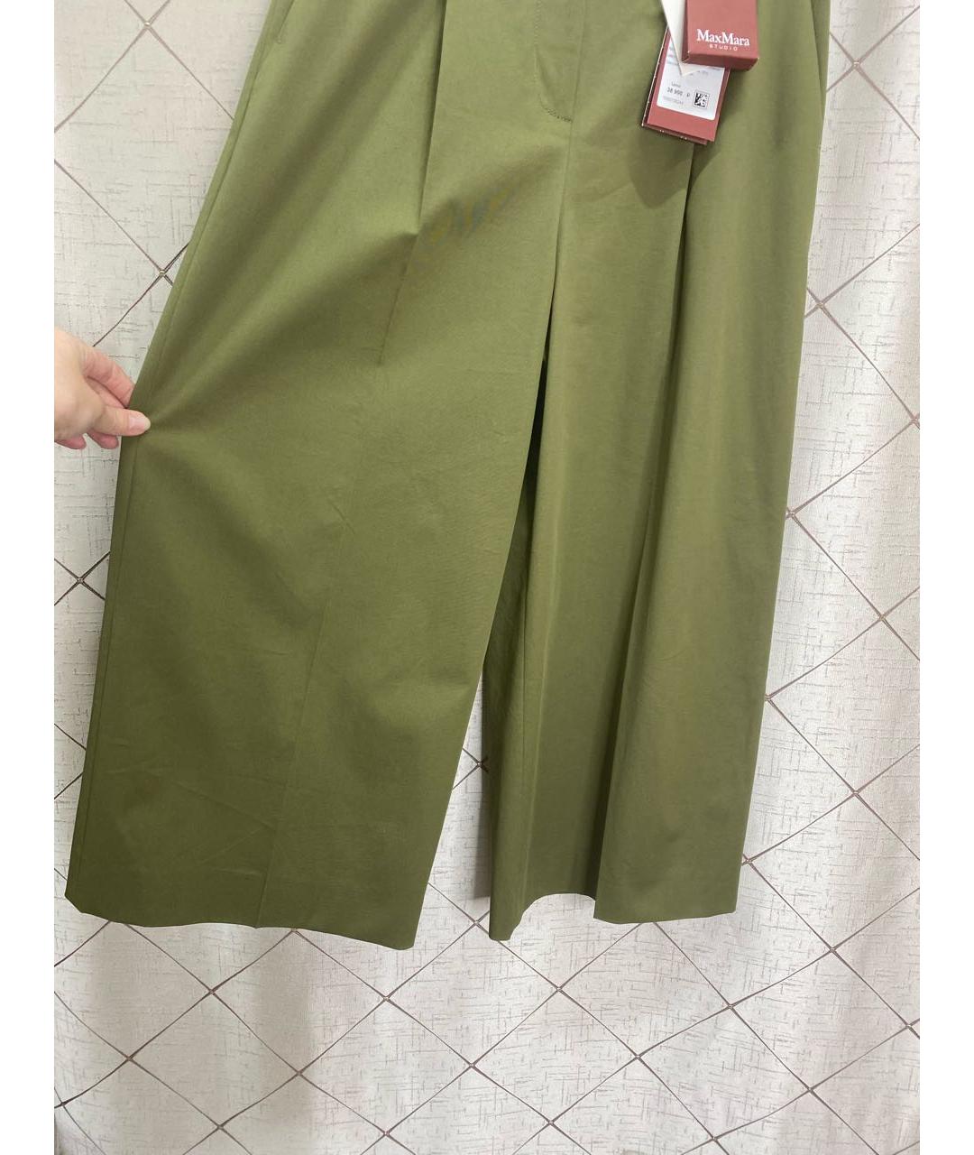 MAX MARA STUDIO Зеленые хлопковые брюки широкие, фото 4