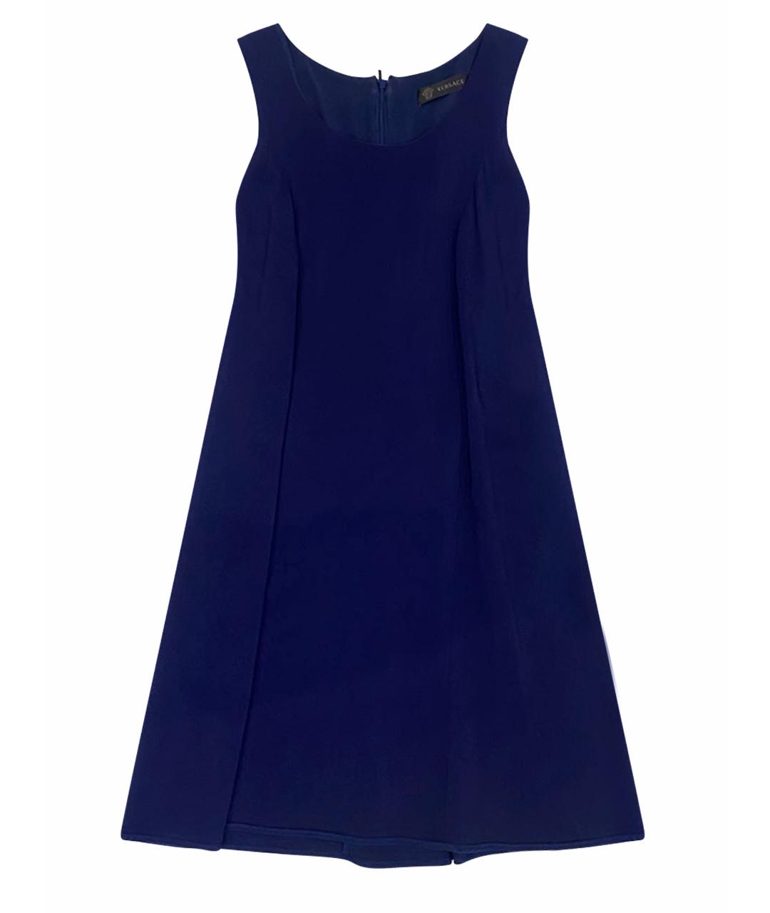VERSACE Синее шелковое коктейльное платье, фото 1