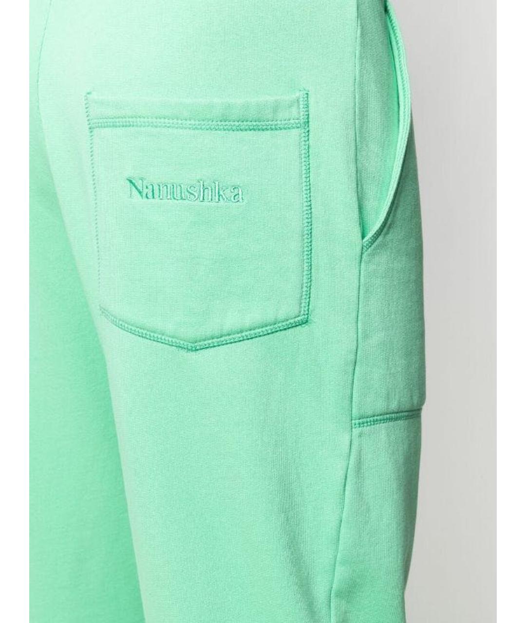NANUSHKA Зеленые хлопковые брюки узкие, фото 4