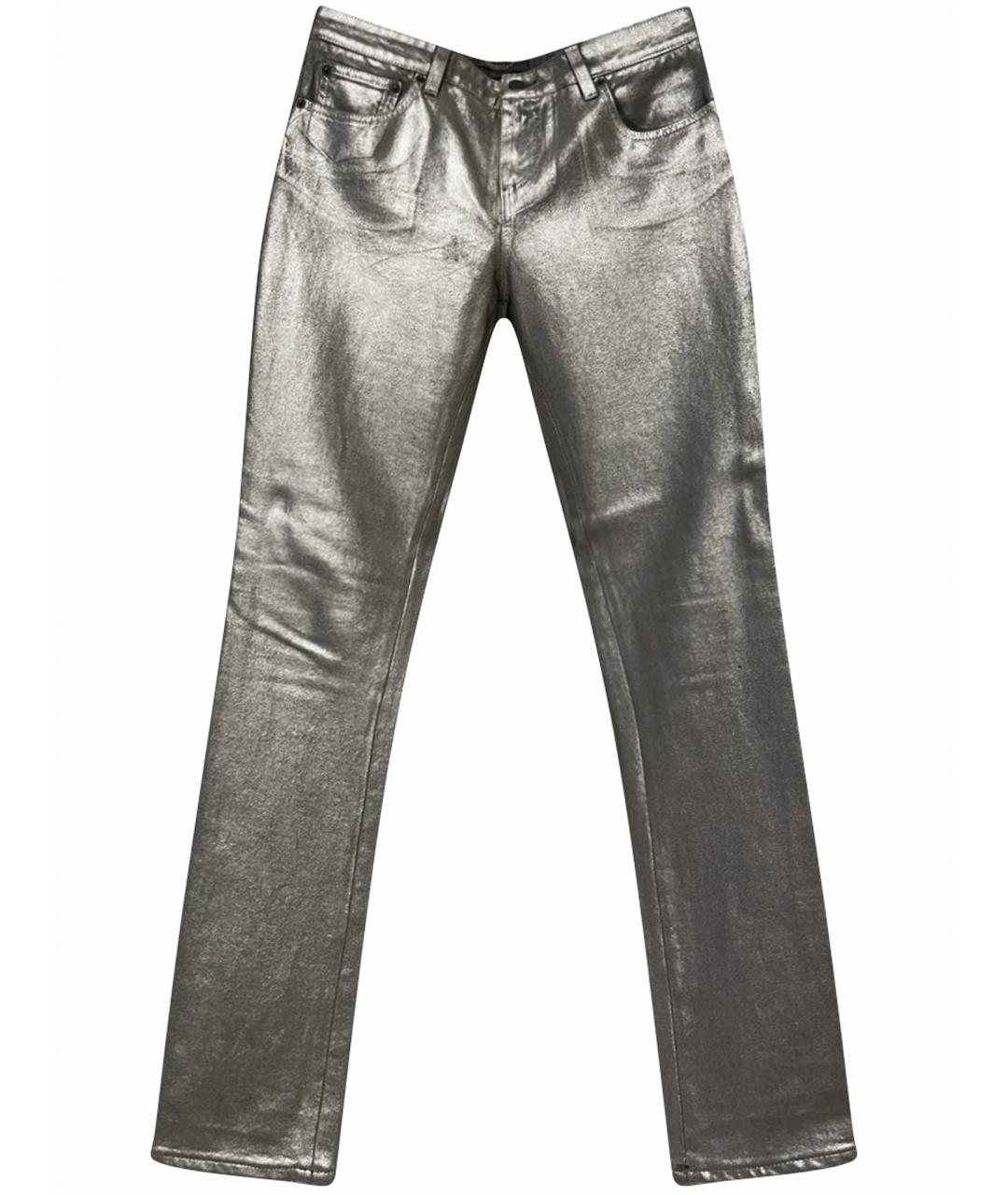 ROBERTO CAVALLI Серебряные хлопко-эластановые прямые брюки, фото 1