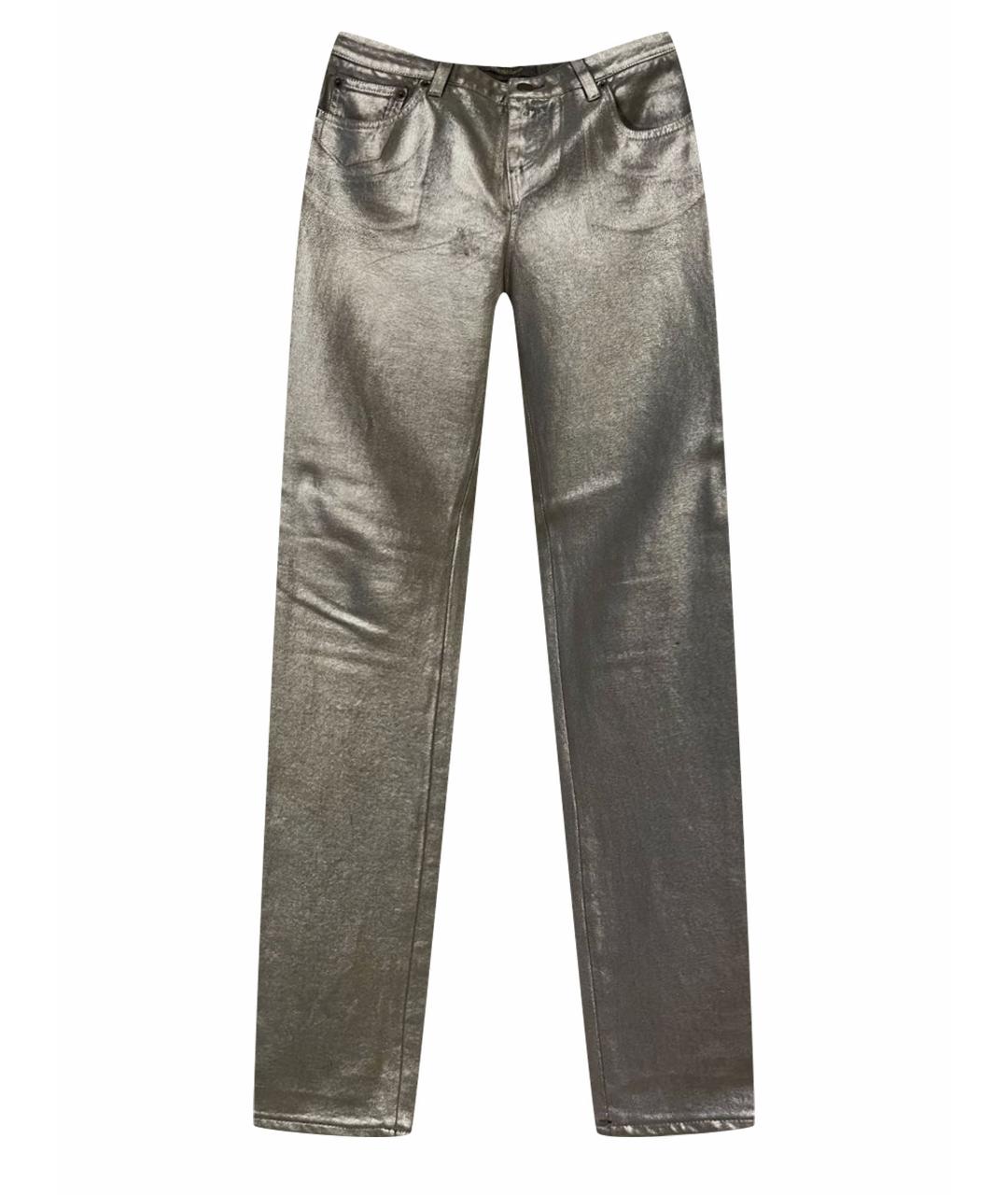 ROBERTO CAVALLI Серебряные хлопко-эластановые прямые брюки, фото 1