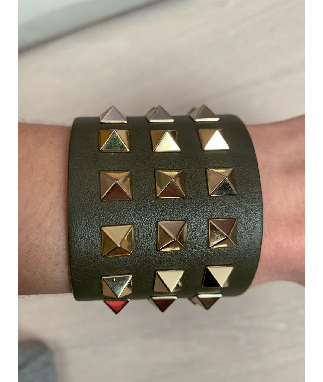 VALENTINO Хаки кожаный браслет, фото 4