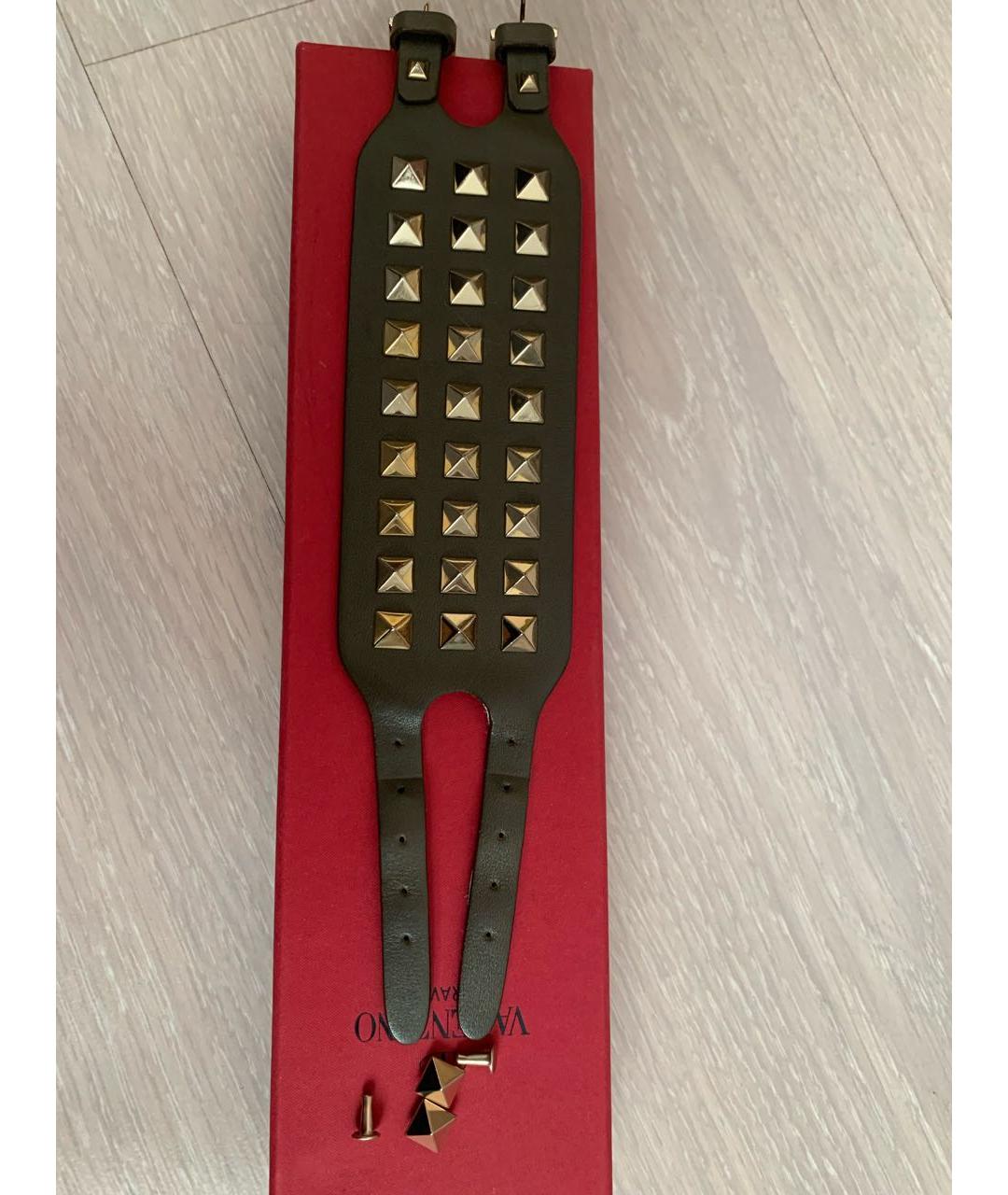 VALENTINO Хаки кожаный браслет, фото 3