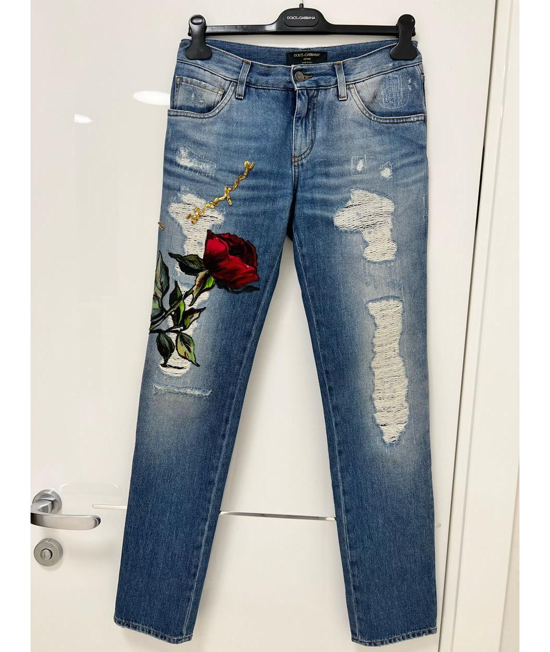 DOLCE&GABBANA Синие хлопко-эластановые прямые джинсы, фото 7