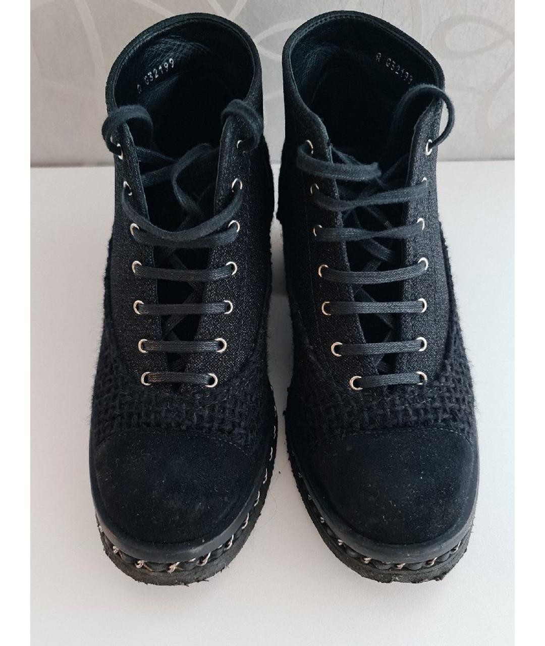 CHANEL PRE-OWNED Черные текстильные ботинки, фото 2