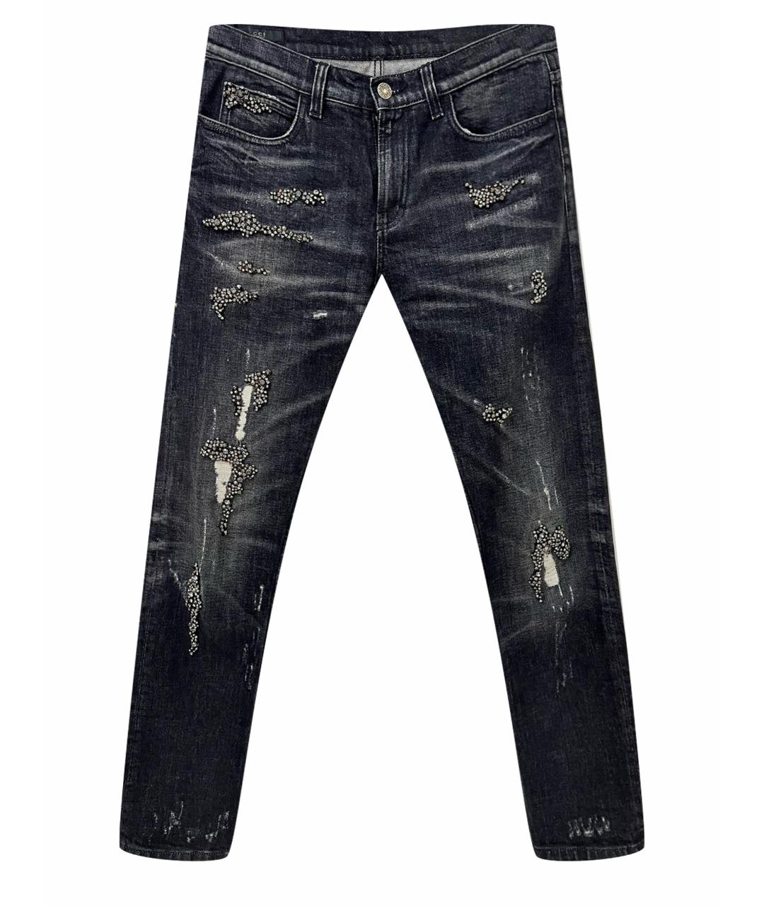 GUCCI Антрацитовые хлопко-эластановые джинсы слим, фото 1