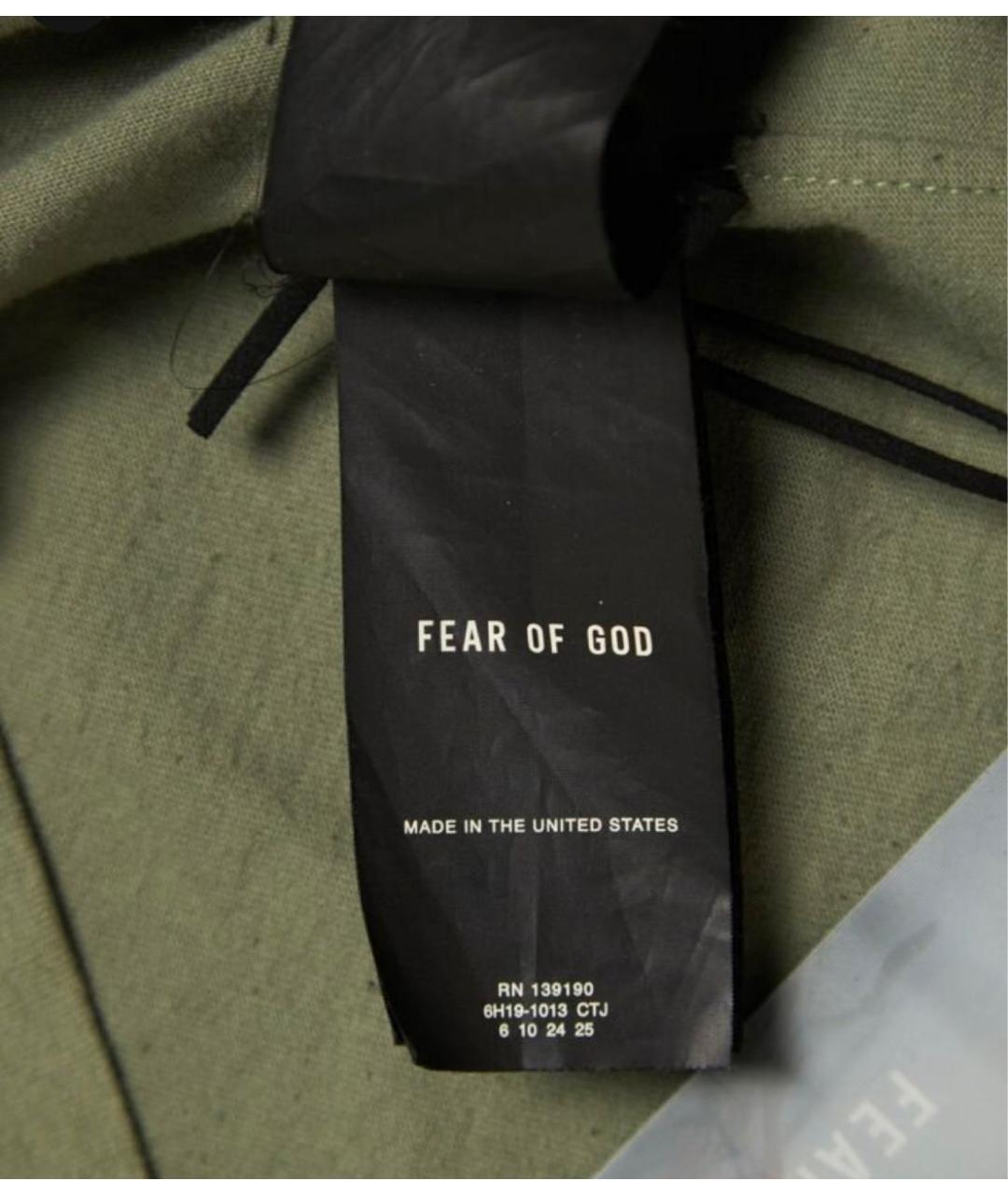 FEAR OF GOD Хаки хлопковая футболка, фото 8