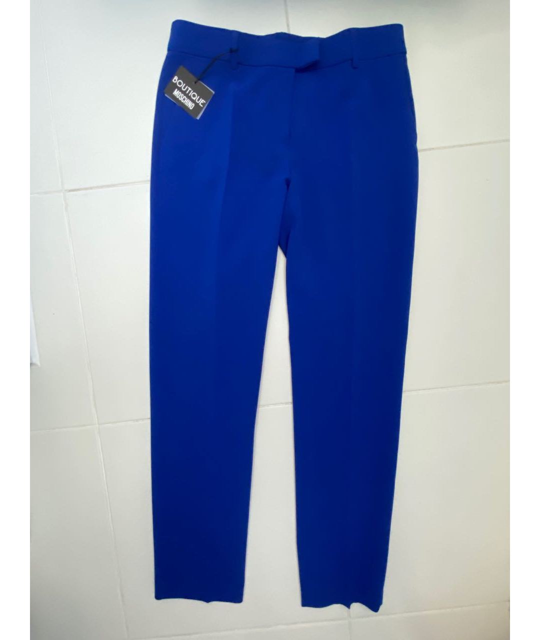 MOSCHINO Синие полиэстеровые прямые брюки, фото 7