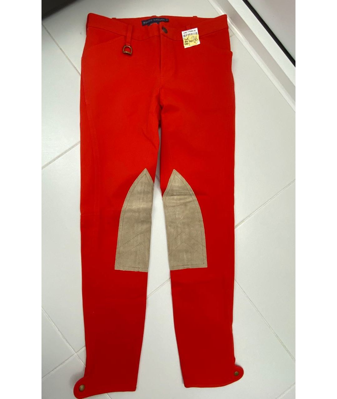 RALPH LAUREN Оранжевое хлопко-эластановые прямые брюки, фото 6