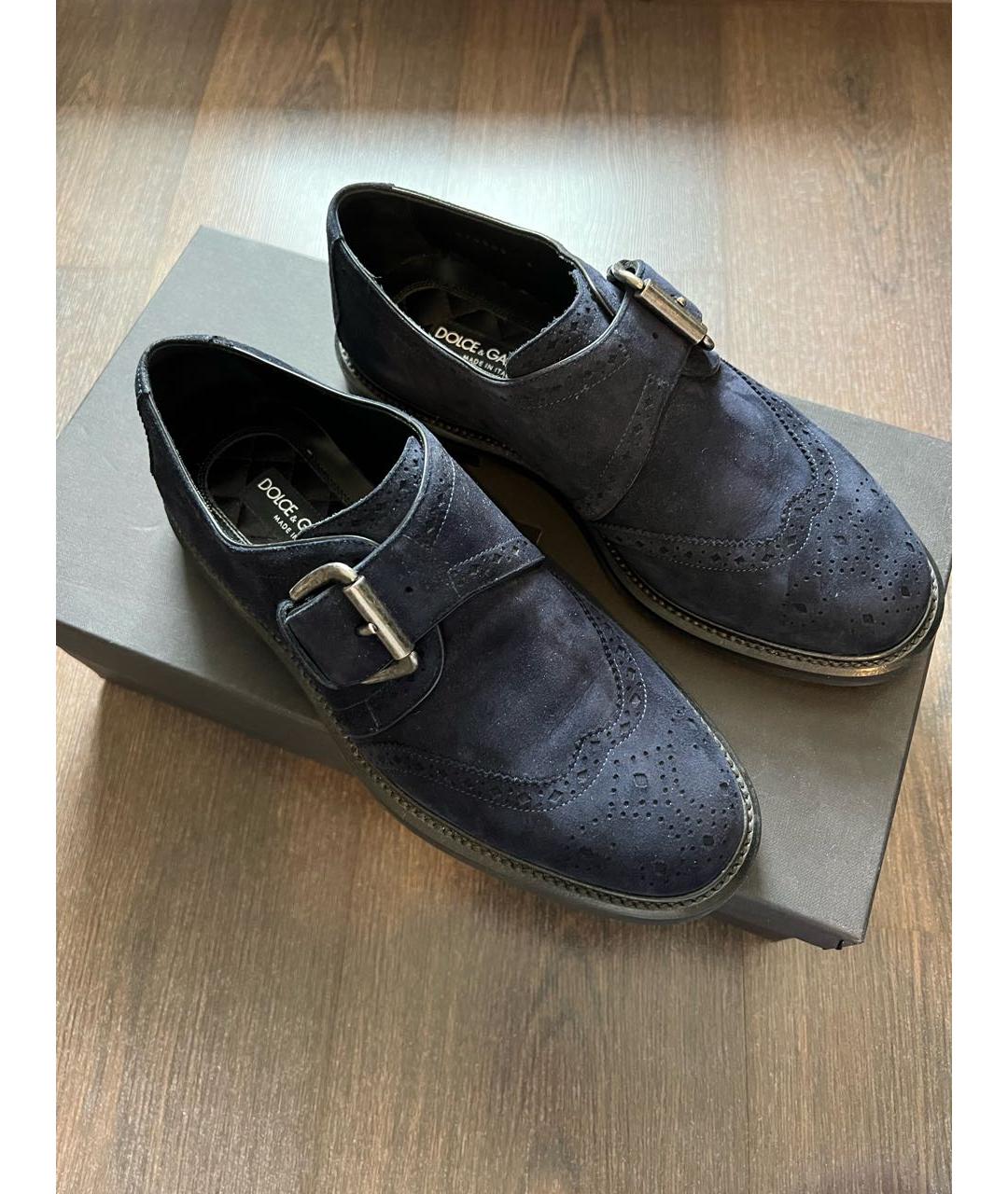 DOLCE&GABBANA Темно-синие замшевые низкие ботинки, фото 2