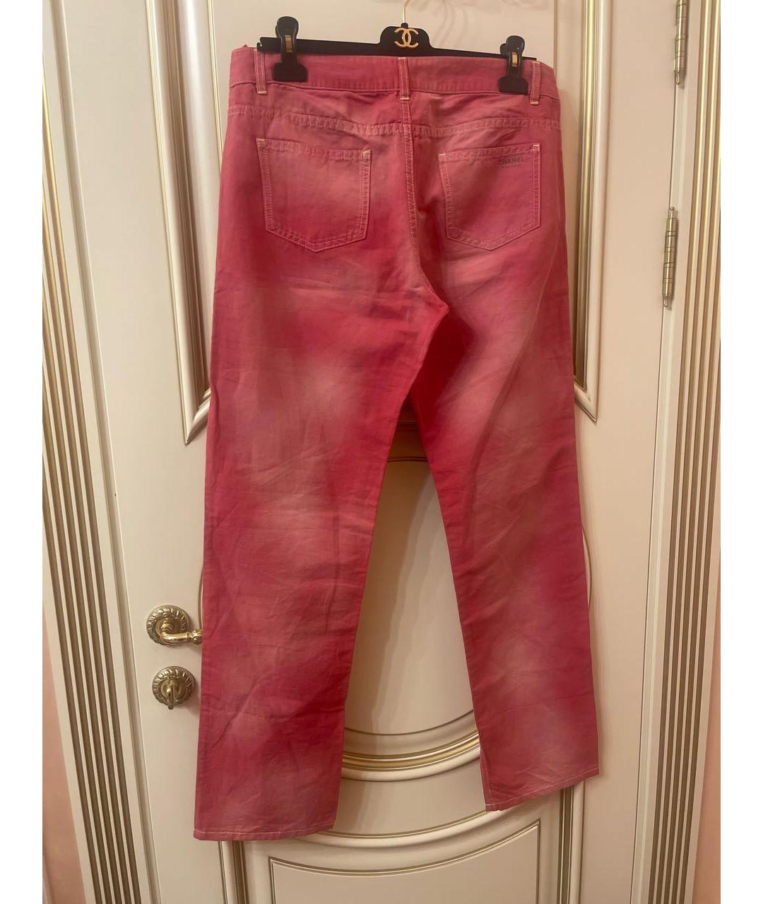 CHANEL PRE-OWNED Розовые хлопко-леновые прямые джинсы, фото 6