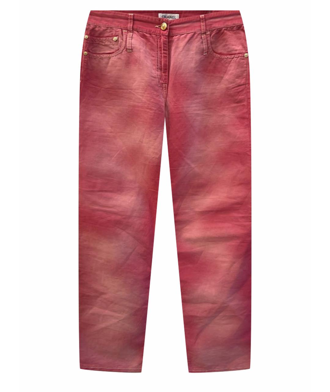 CHANEL PRE-OWNED Розовые хлопко-леновые прямые джинсы, фото 1