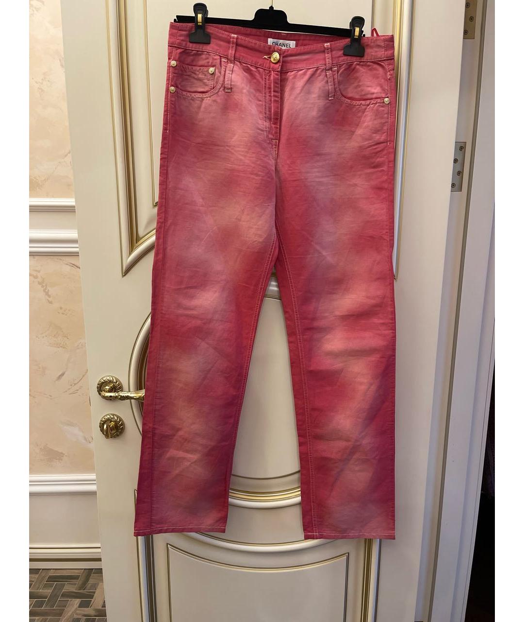 CHANEL PRE-OWNED Розовые хлопко-леновые прямые джинсы, фото 7