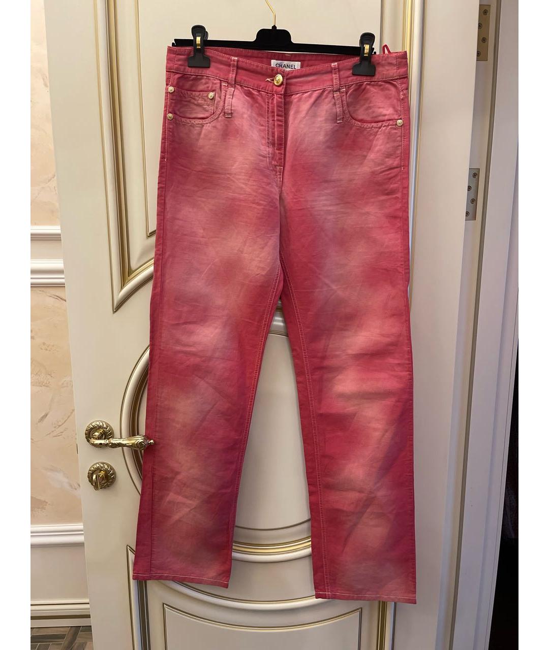 CHANEL PRE-OWNED Розовые хлопко-леновые прямые джинсы, фото 8