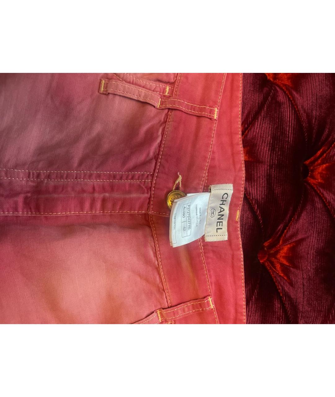 CHANEL PRE-OWNED Розовые хлопко-леновые прямые джинсы, фото 4