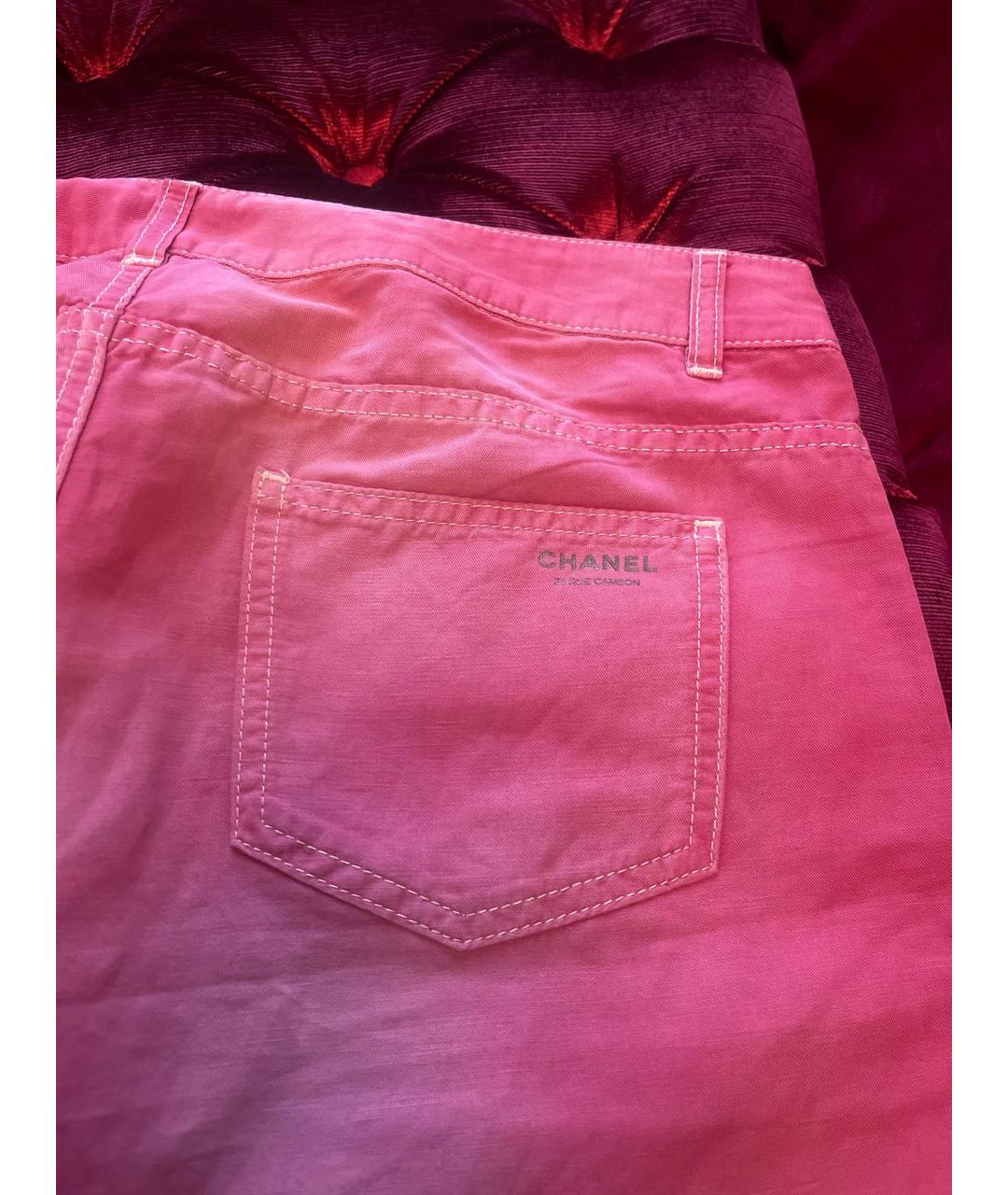 CHANEL PRE-OWNED Розовые хлопко-леновые прямые джинсы, фото 2