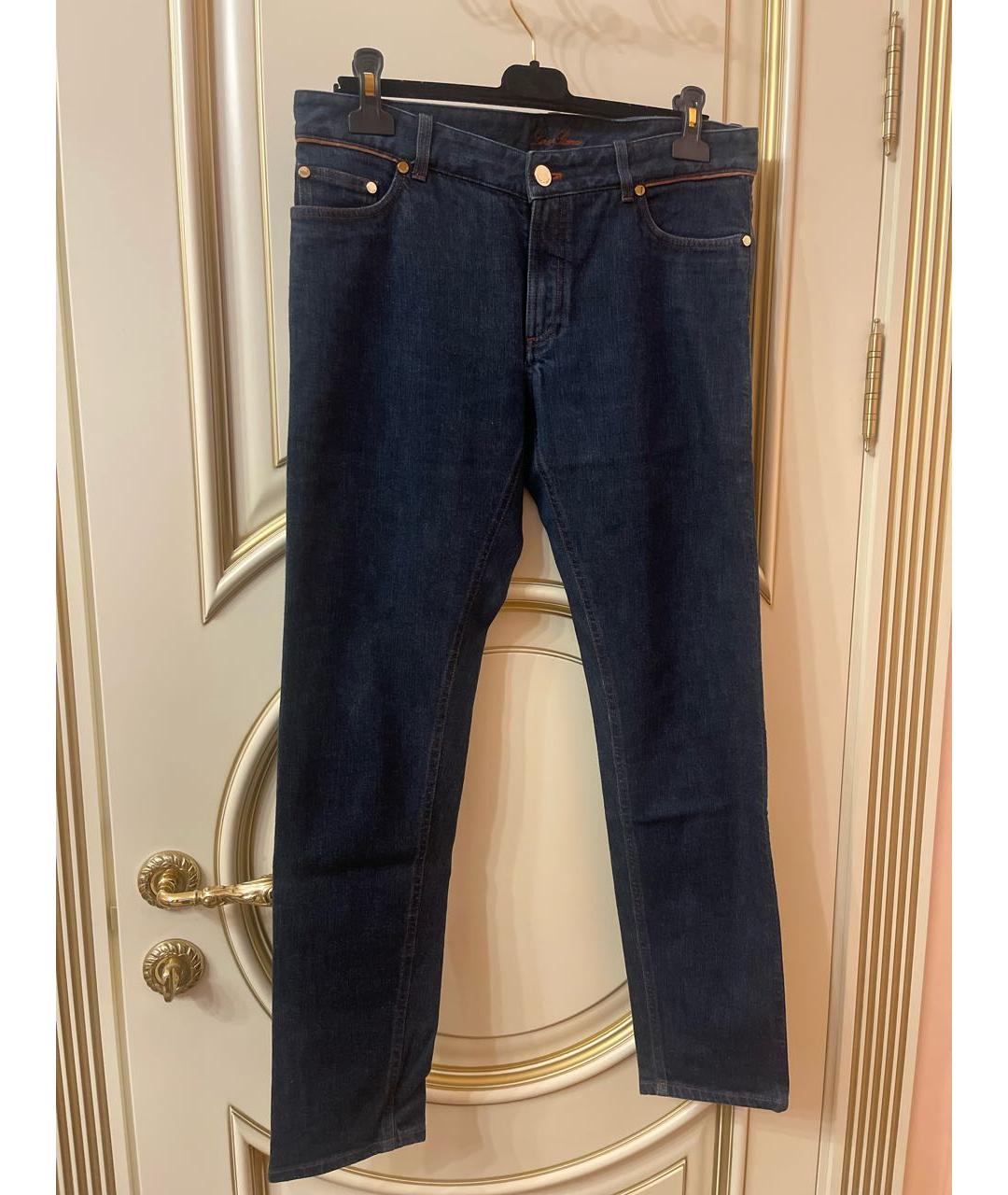 LORO PIANA Темно-синие хлопковые прямые джинсы, фото 6