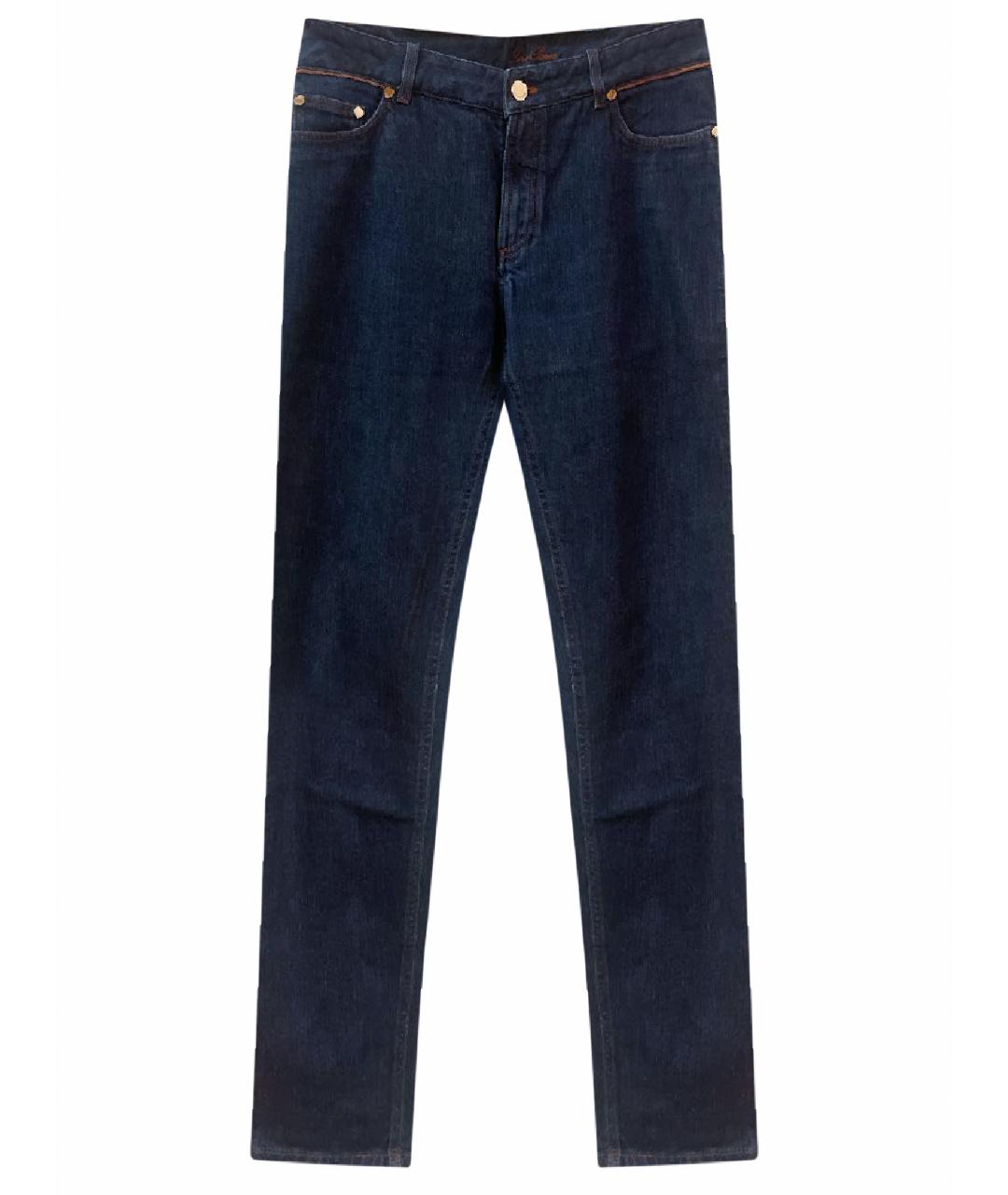 LORO PIANA Темно-синие хлопковые прямые джинсы, фото 1