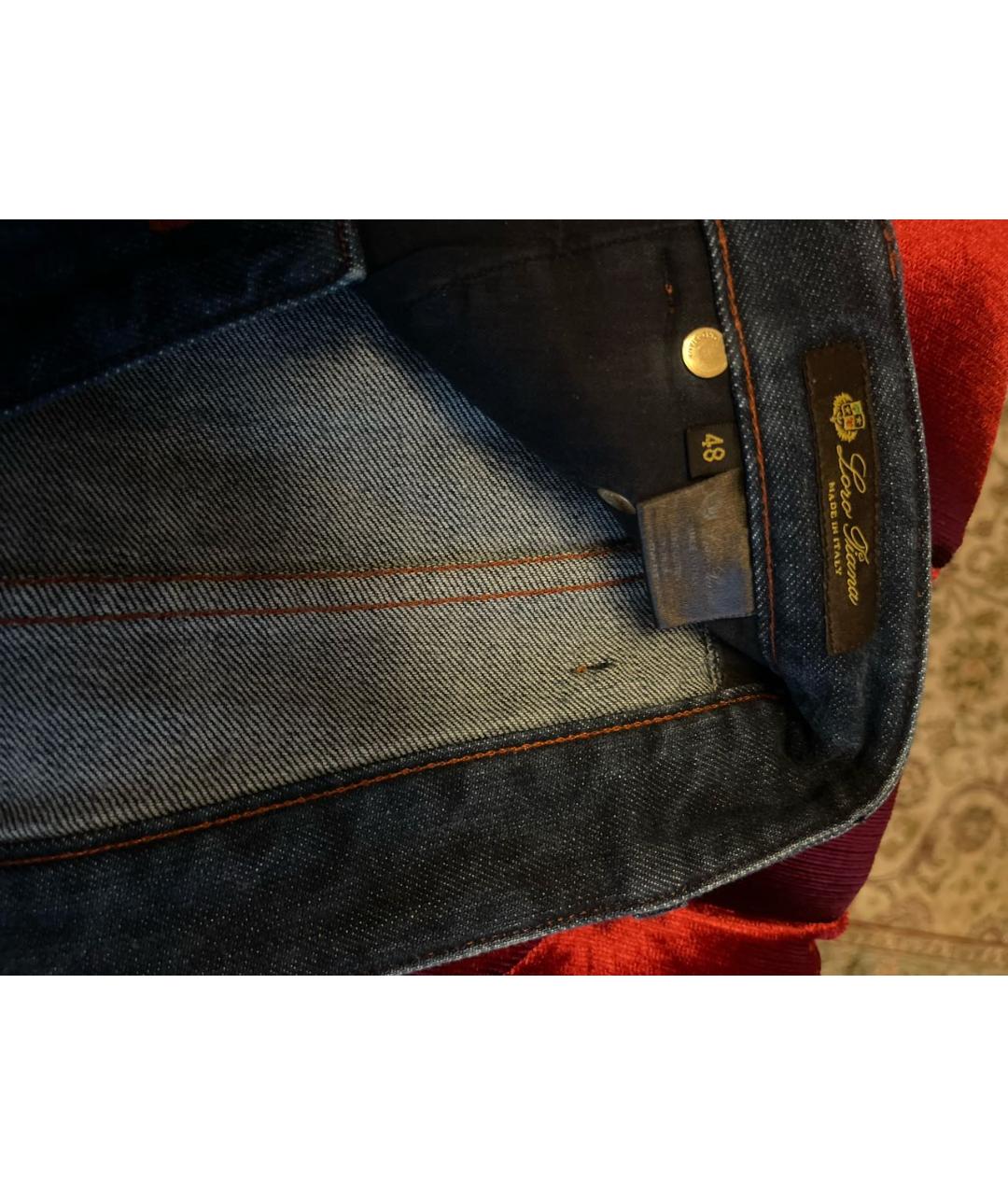 LORO PIANA Темно-синие хлопковые прямые джинсы, фото 4