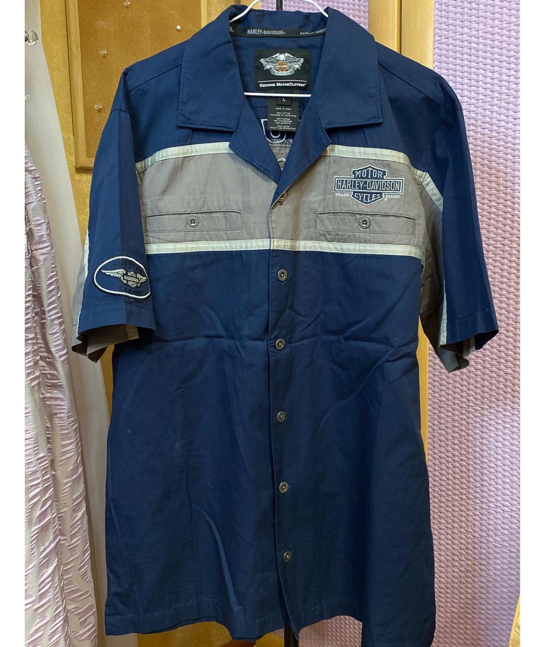 Harley Davidson Синяя хлопковая кэжуал рубашка, фото 4