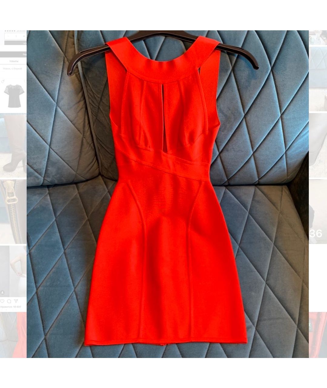 HERVE LEGER Красное вискозное повседневное платье, фото 8