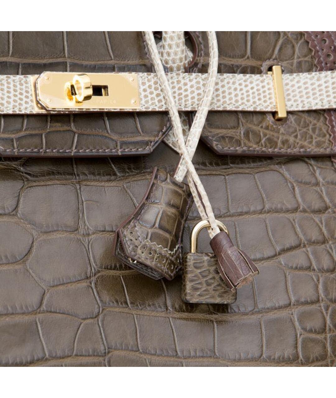 HERMES Коричневая сумка с короткими ручками из экзотической кожи, фото 6