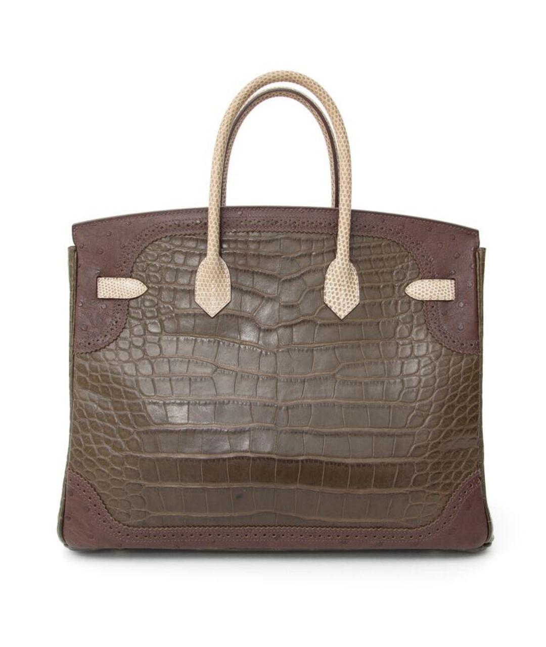 HERMES Коричневая сумка с короткими ручками из экзотической кожи, фото 3