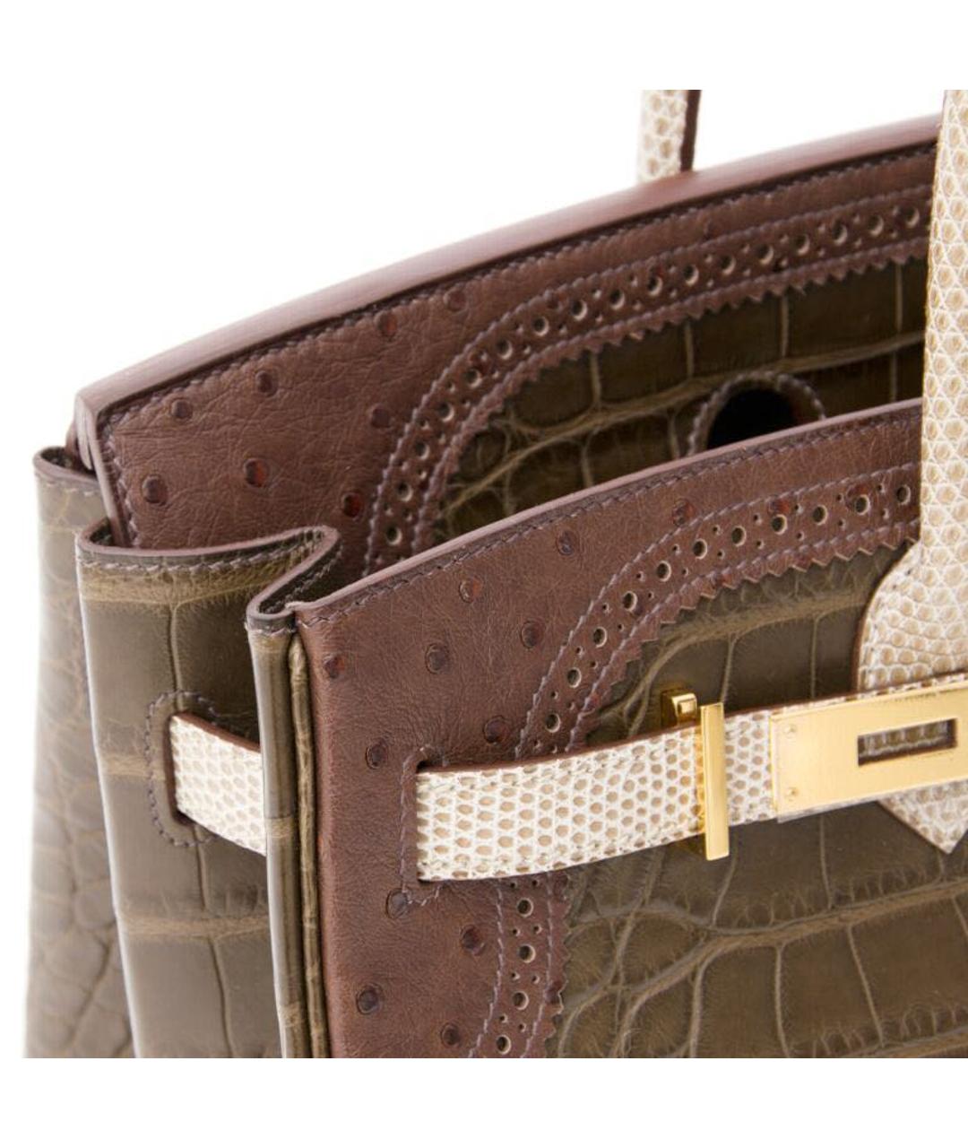 HERMES Коричневая сумка с короткими ручками из экзотической кожи, фото 4