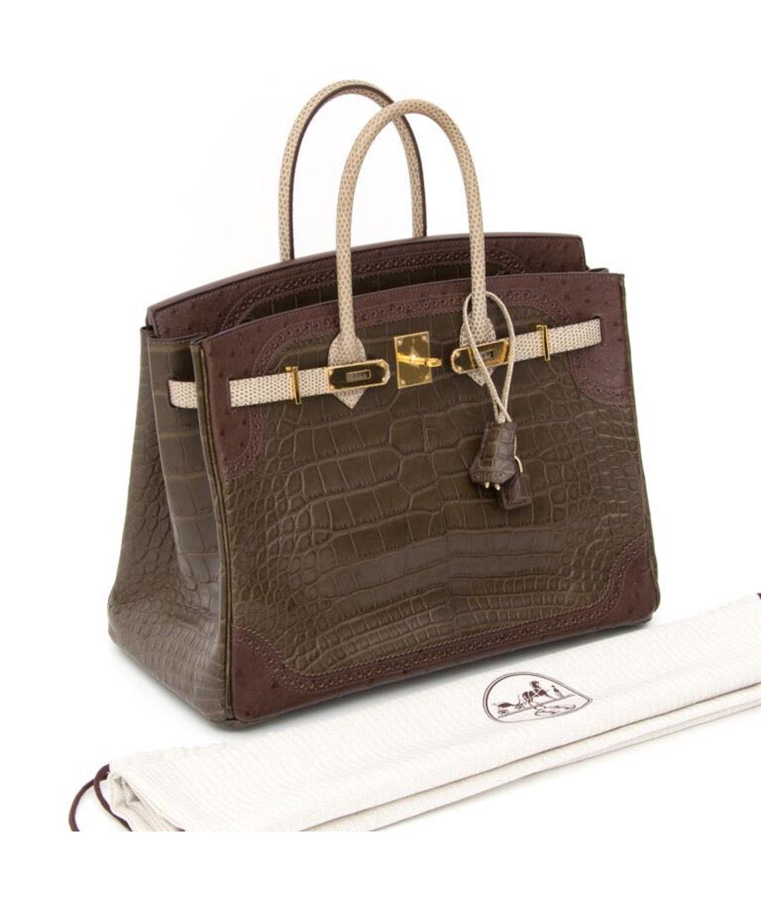 HERMES Коричневая сумка с короткими ручками из экзотической кожи, фото 2