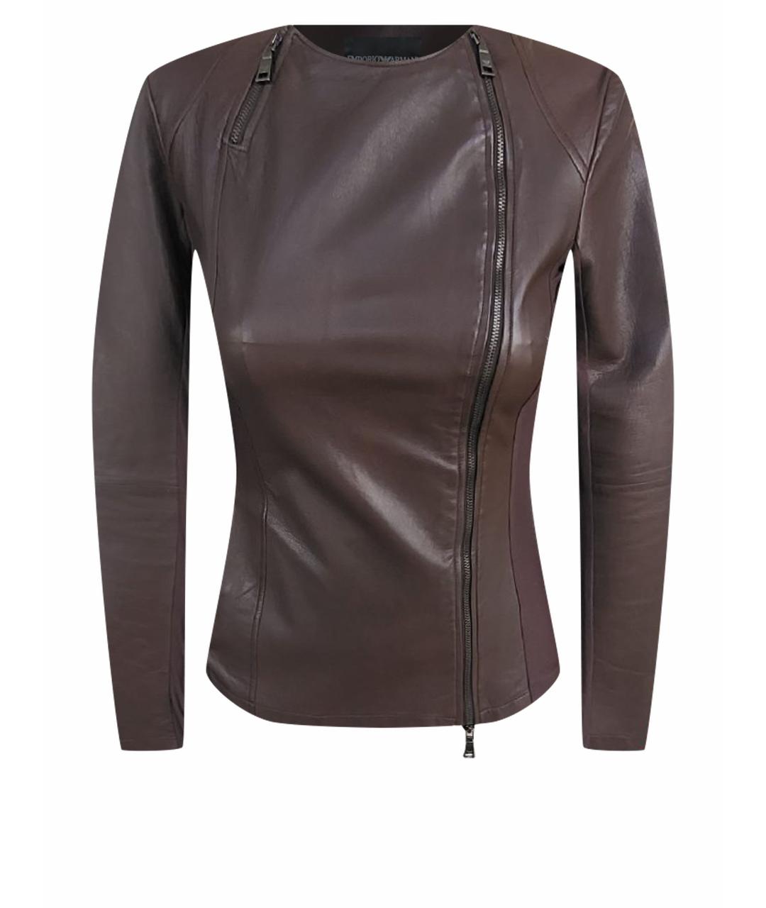 EMPORIO ARMANI Коричневый кожаный жакет/пиджак, фото 1