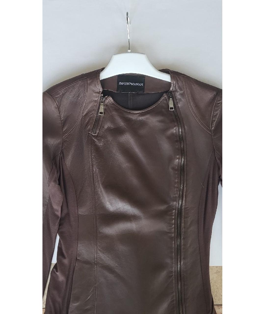 EMPORIO ARMANI Коричневый кожаный жакет/пиджак, фото 3