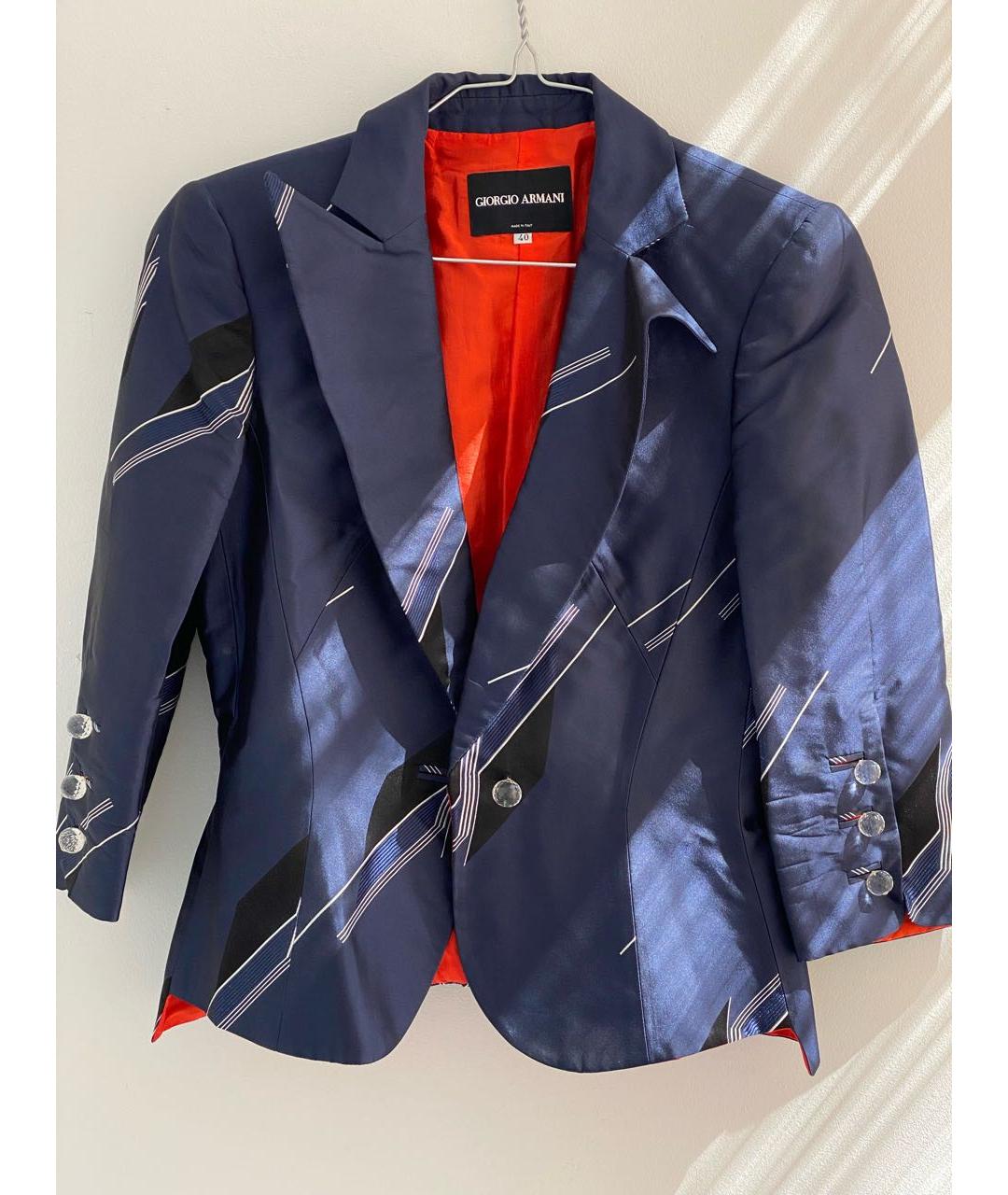 GIORGIO ARMANI VINTAGE Синий шелковый жакет/пиджак, фото 5