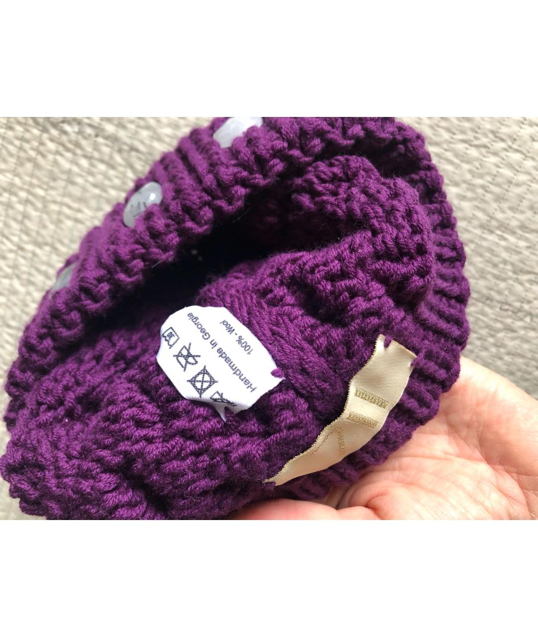 0711 Фиолетовая шерстяная шапка, фото 4