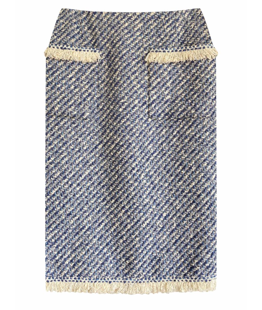 LOUIS VUITTON PRE-OWNED Голубая твидовая юбка миди, фото 1
